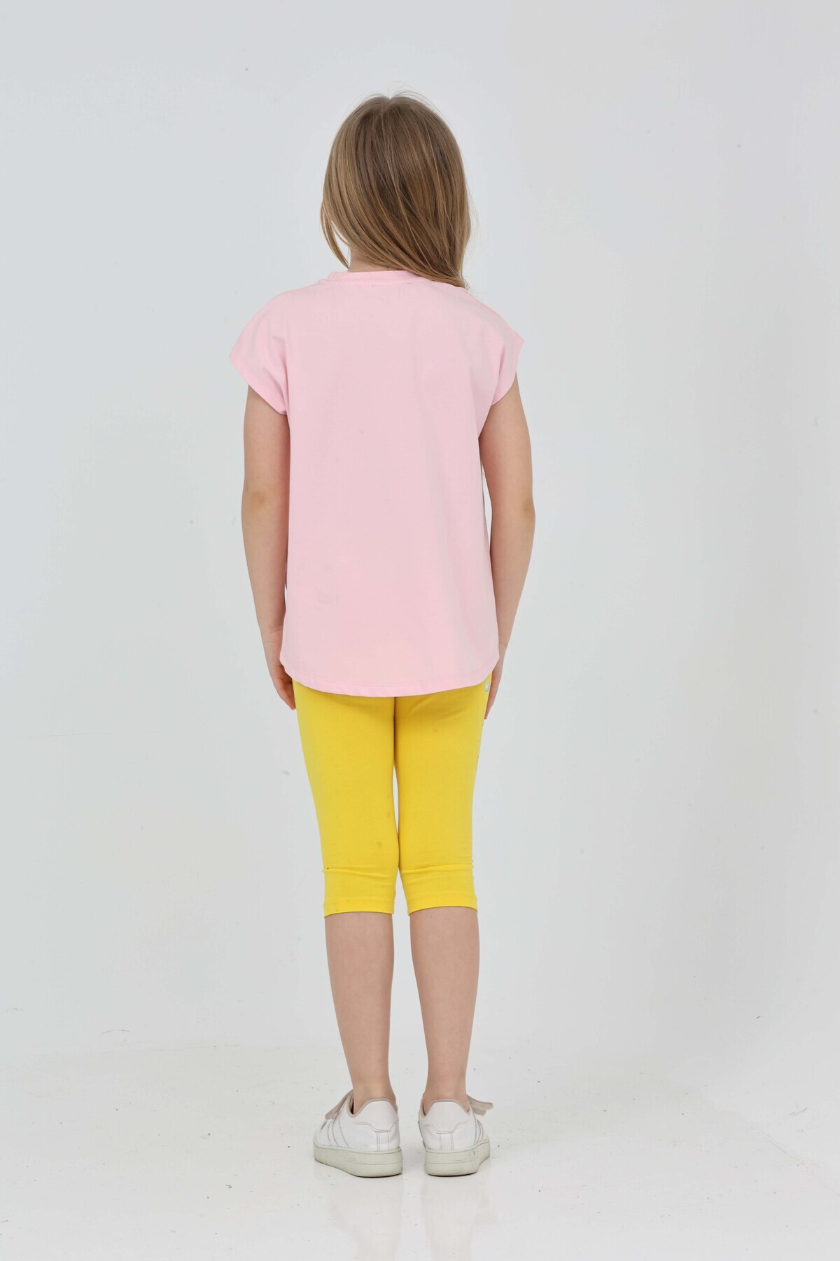 LupiaKids-Floral and Text Printed Girl's 2-Piece Set - T-Shirt & Leggings - Pink & Yellow Summer Comfortable Combination 6
