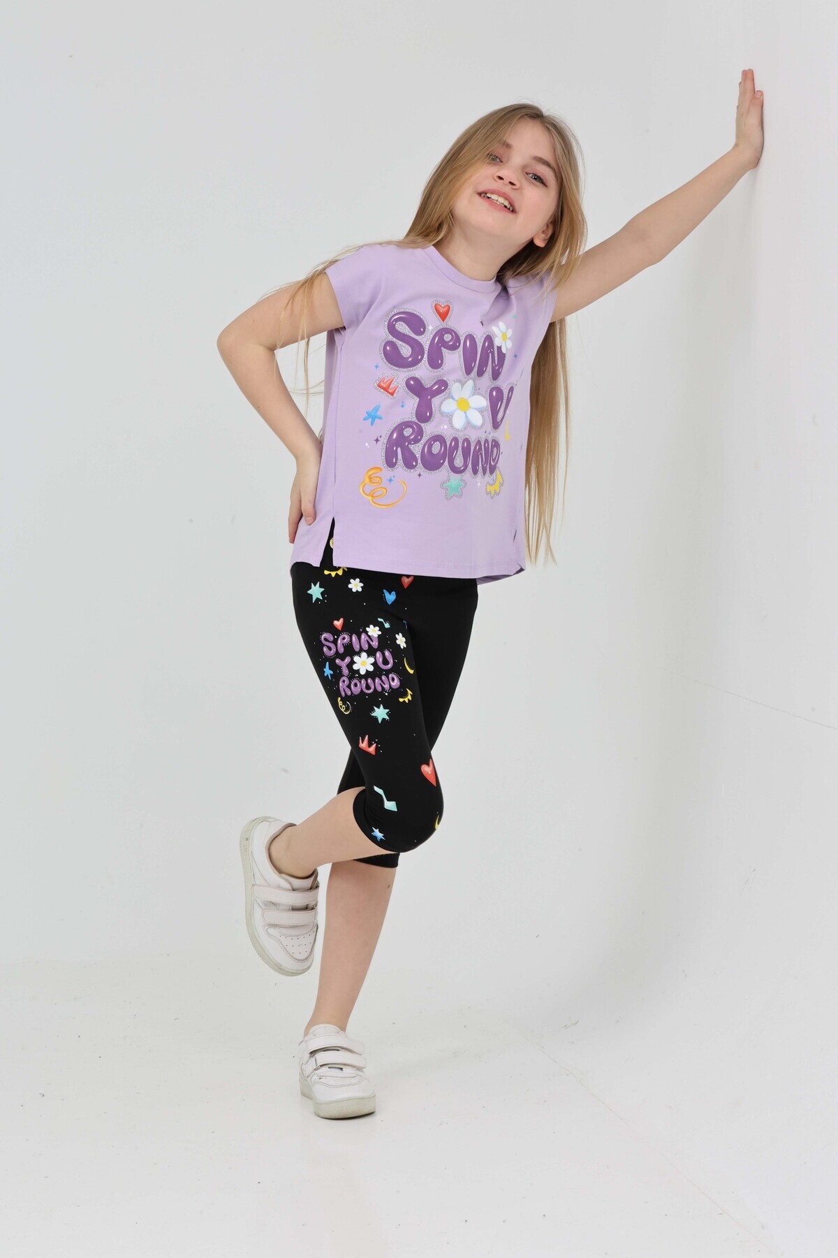 LupiaKids-Butterfly Printed Girl's 2-Piece Set - T-Shirt & Leggings - Lilac & Black Summer Comfortable Combination 3
