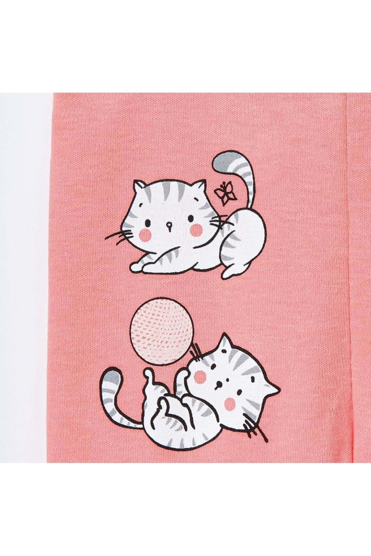 Lolons Sevimli Kedi Temalı Kız Bebek İkili Patikli Alt Açık Roza fotoğrafı 4 (önizleme)