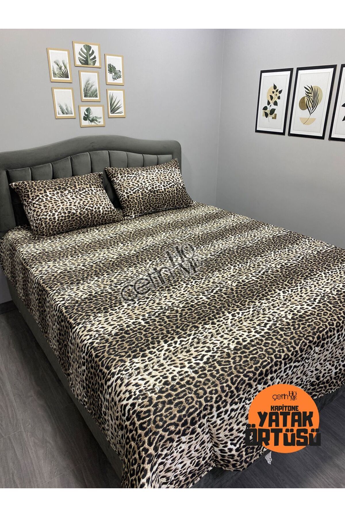 Çetinhome-Çetinhome Leopard Patterns Oversized Quilted Bed Cover Set 2