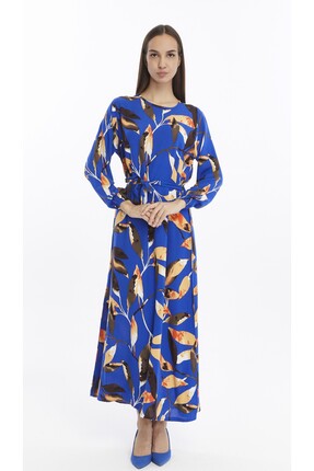 CNR TEKSTİL YAPRAK DESENLİ ELBİSE