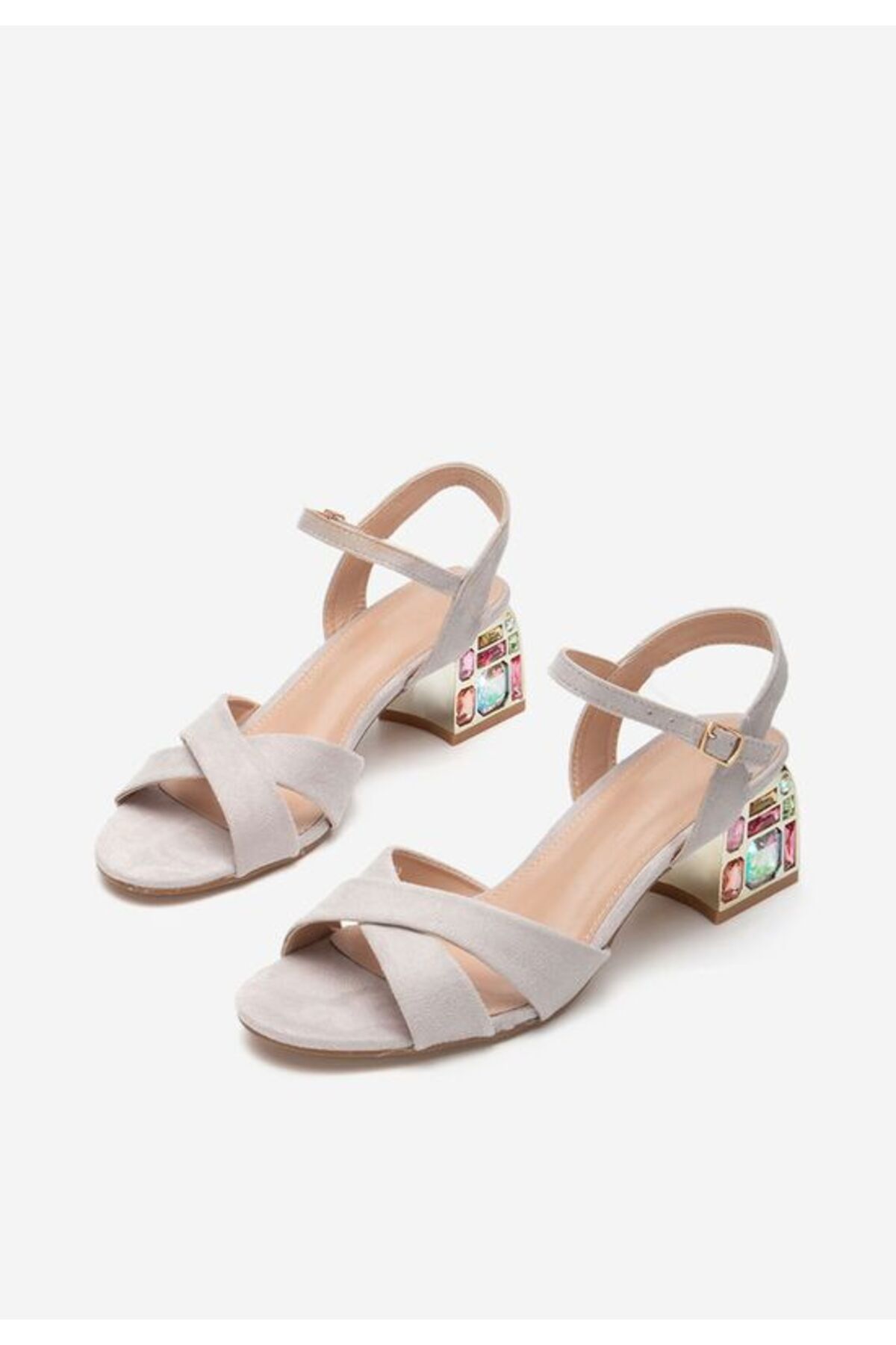 B T Shoes-Sandale cu toc gros Susia gri 4