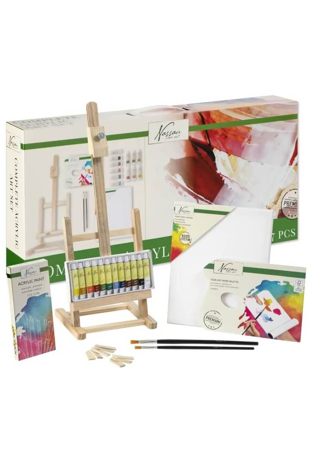 Nassau fine art Set Pictura Nassau 17 Piese Combi Acrilic Sevalet, Culori, Panza, Pensule, Bloc Desen - One Size