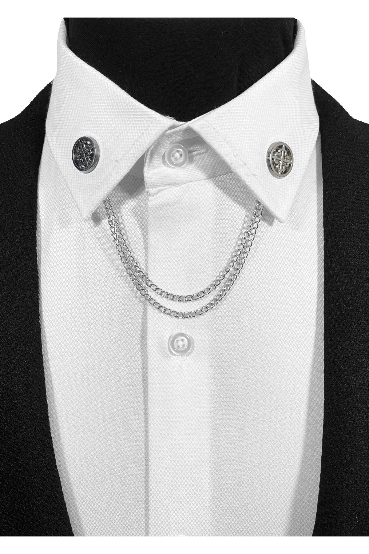  یقه پیراهن طرح قدیمی گرد نقره‌ای خاکستری با زنجیر و سنجاق سینه