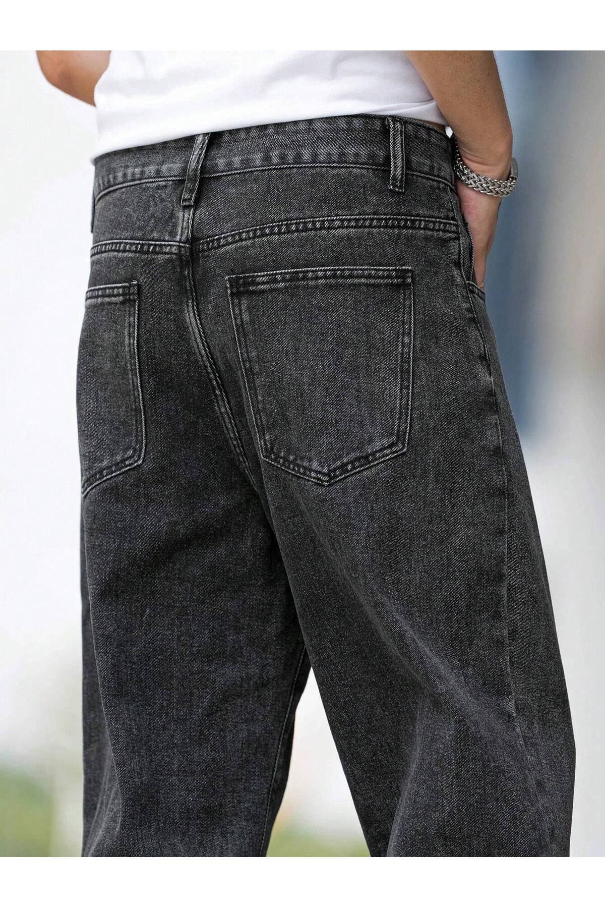WKM  Erkek Casual Baggy Denim Jean Kot Pantolon - Görsel 6