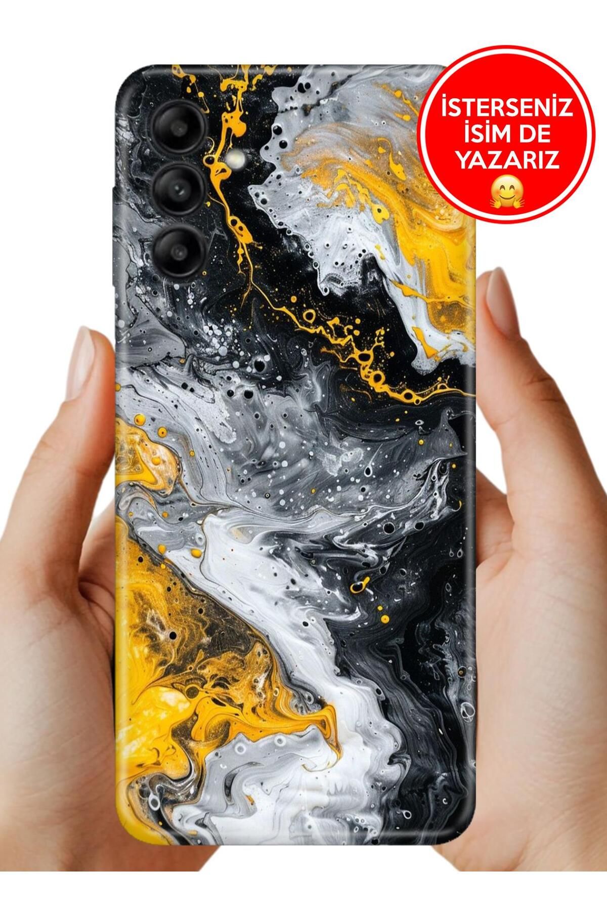 Cekuonline Samsung Galaxy M55 Kılıf Tam Rubber Esnek Silikon Full Koruma SiyahSarı 22