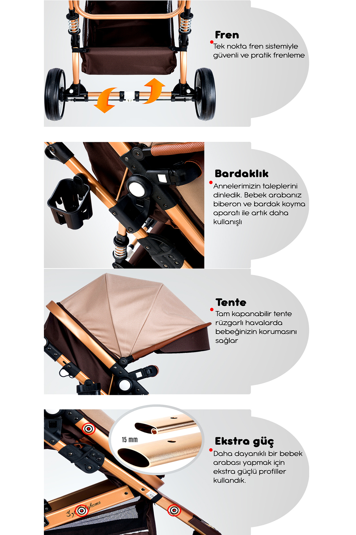 Baby Home Bh-945 Paris Amortisörlü Travel Sistem Bebek Arabası fotoğrafı 7 (önizleme)
