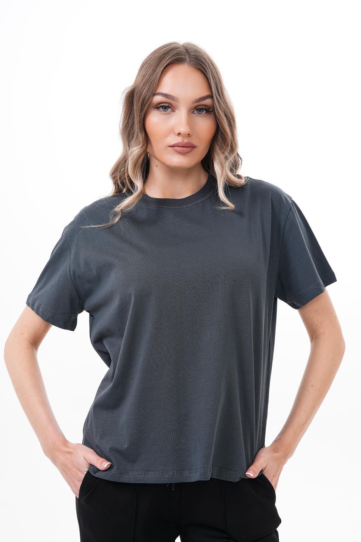 ŞİMAL-Women's Round Neck Combed Cotton T-Shirt 250078   - 2