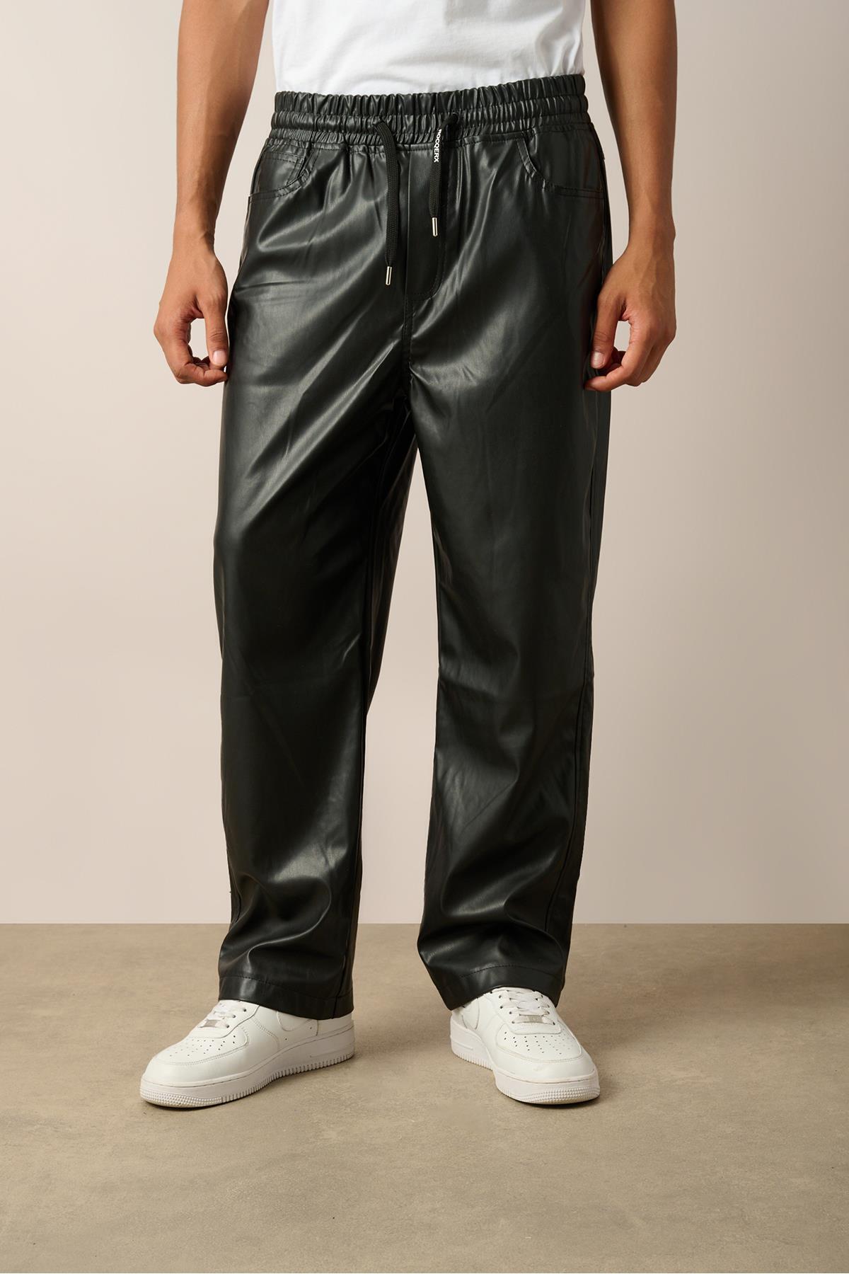 Rocqerx-R-4349 Elastic Waist Leather Trousers 2