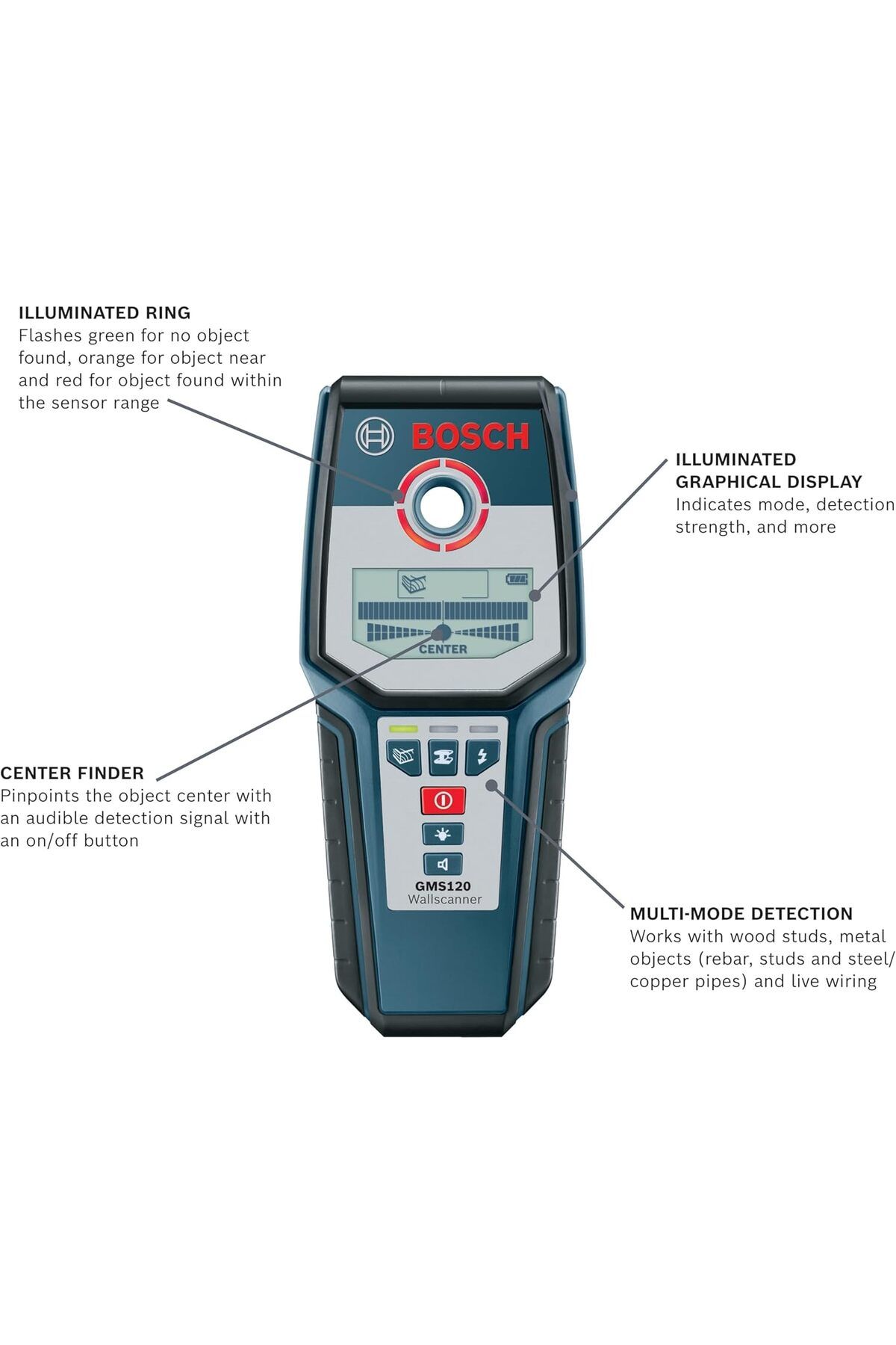 Bosch-Bosch GMS 120 Wall Detector - Simple and easy to use, ideal for renovation work, powered by 1 x 9V 6A battery 4