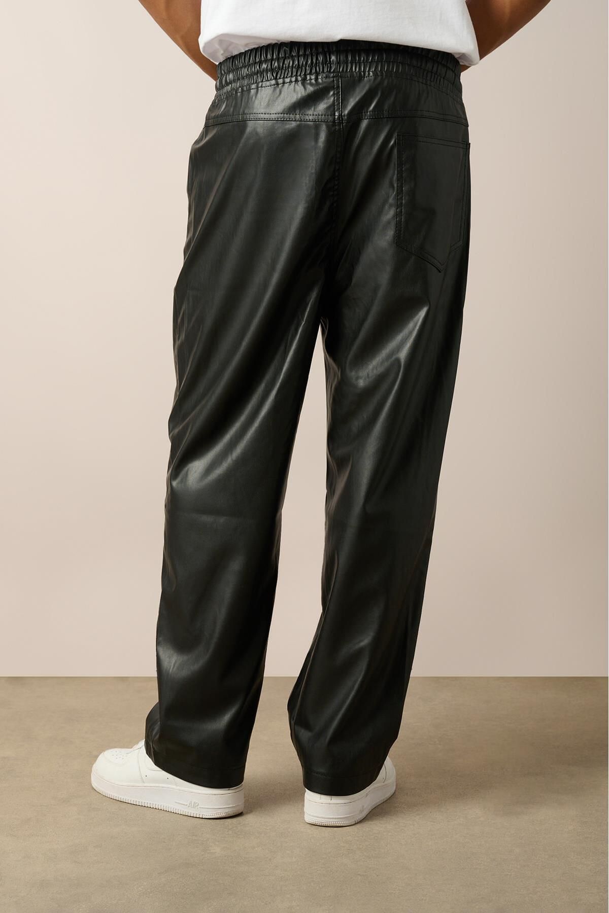 Rocqerx-R-4349 Elastic Waist Leather Trousers 5