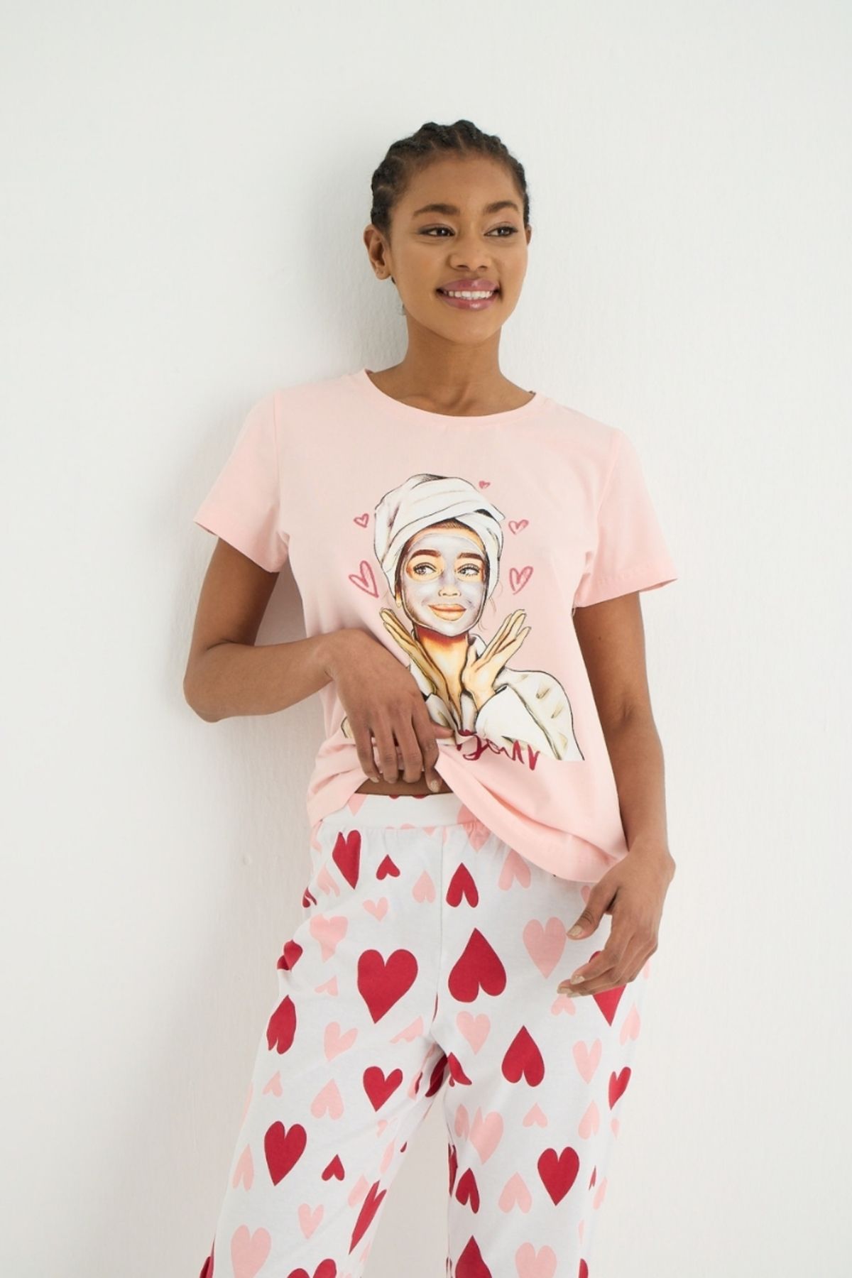 İPEKTENİM-Heart Patterned Pajama Set 3