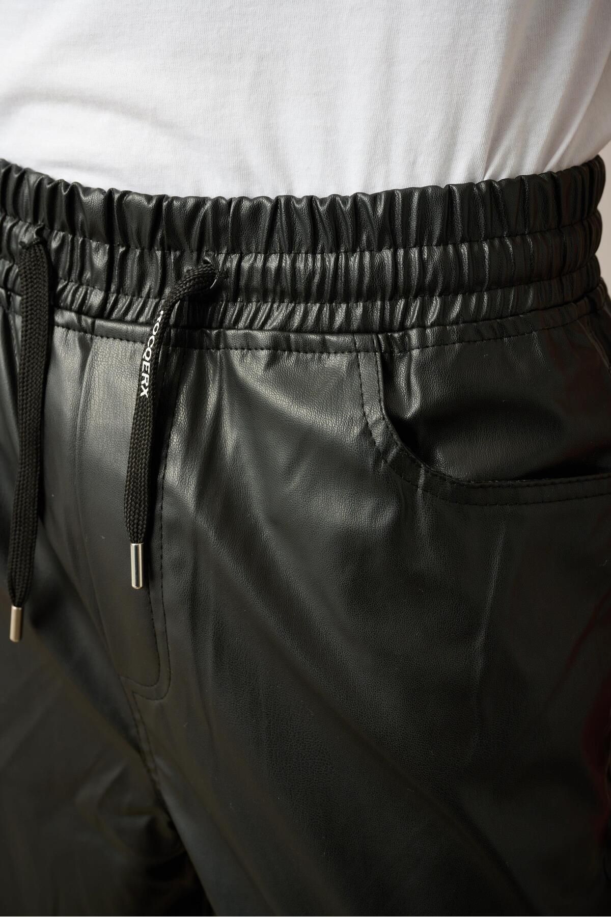 Rocqerx-R-4349 Elastic Waist Leather Trousers 4