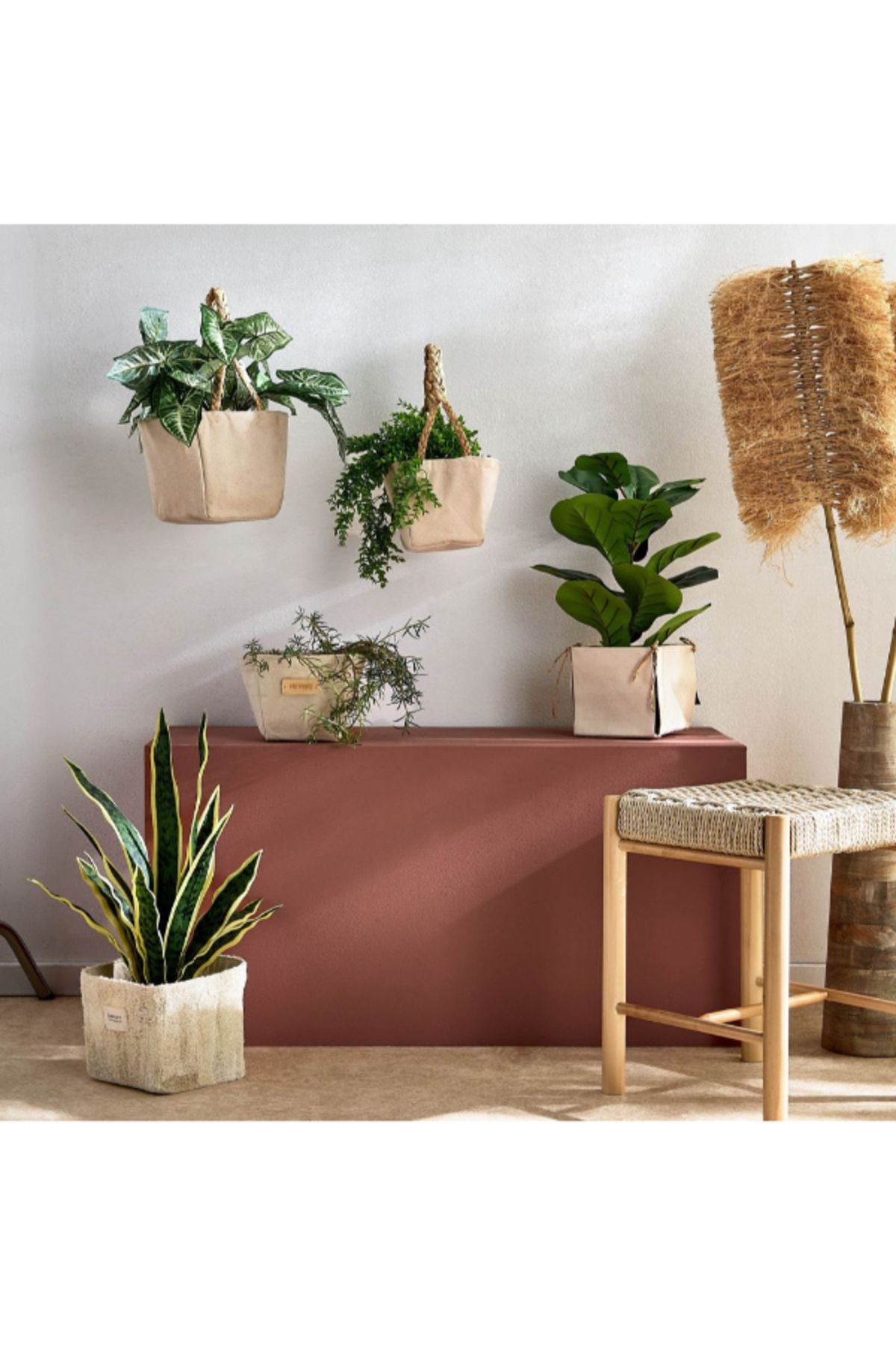 Home Box-Bella Canvas Square Box Planter with Raffia Strings - 15x15 x15 cm 3