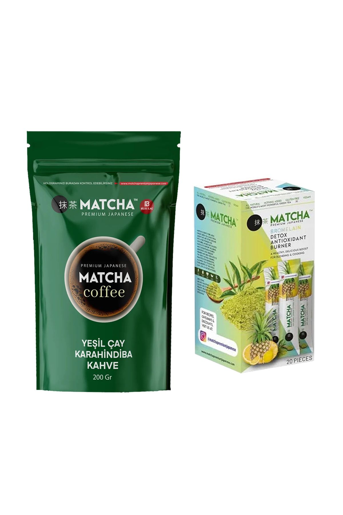 Yeşil Çay ve Karahindiba İçeren Kahve ve Limon&Ananas Aromalı Detox Matcha Çayı Seti