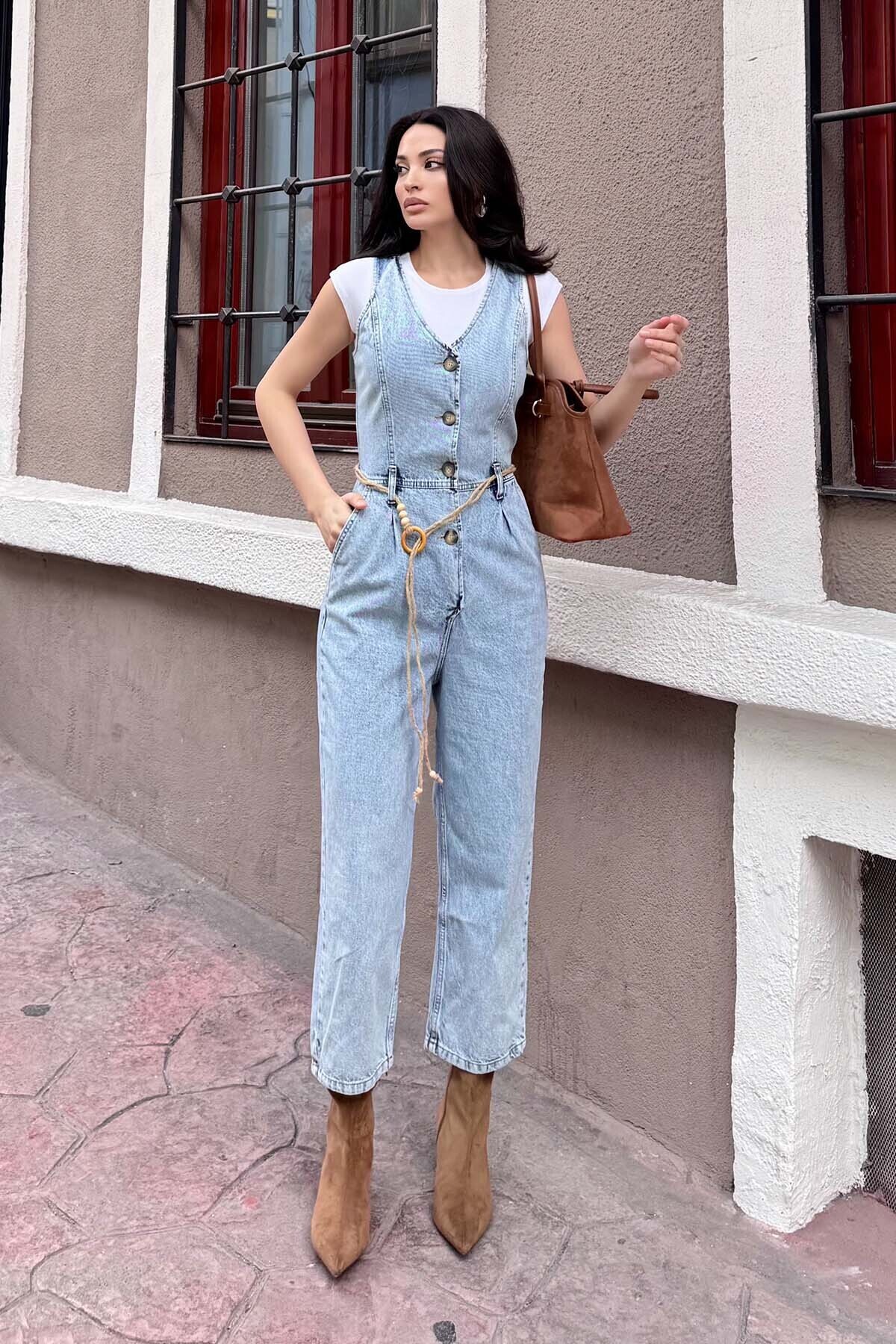Pulmulier-Rope Belted Jumpsuit Ice Blue 3