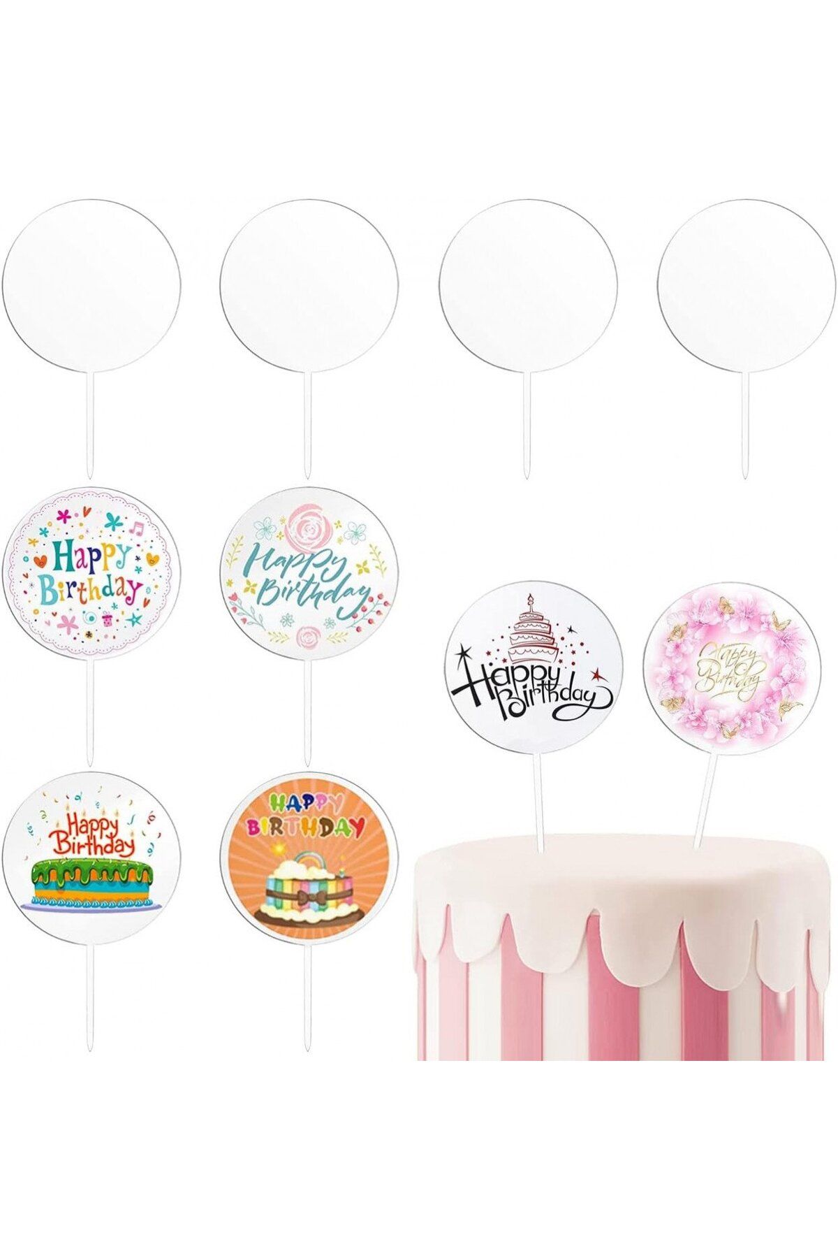 Miotlsy Set De 8 Decoratiuni Pentru Tort Miotlsy, Acrilic, Transparent, 10 X 16 Cm - Mărime unică