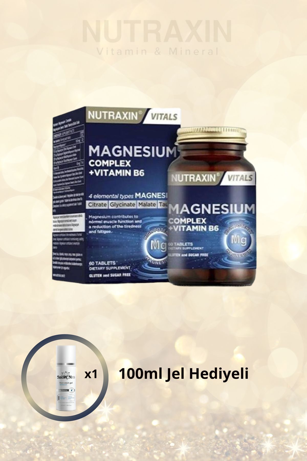 Nutraxin Magnezyum Complex 60 Tablet 125Mg - Bisiglinat - Taurat - Malat - Sitrat - B6 Vitamin B6 60 Tablet