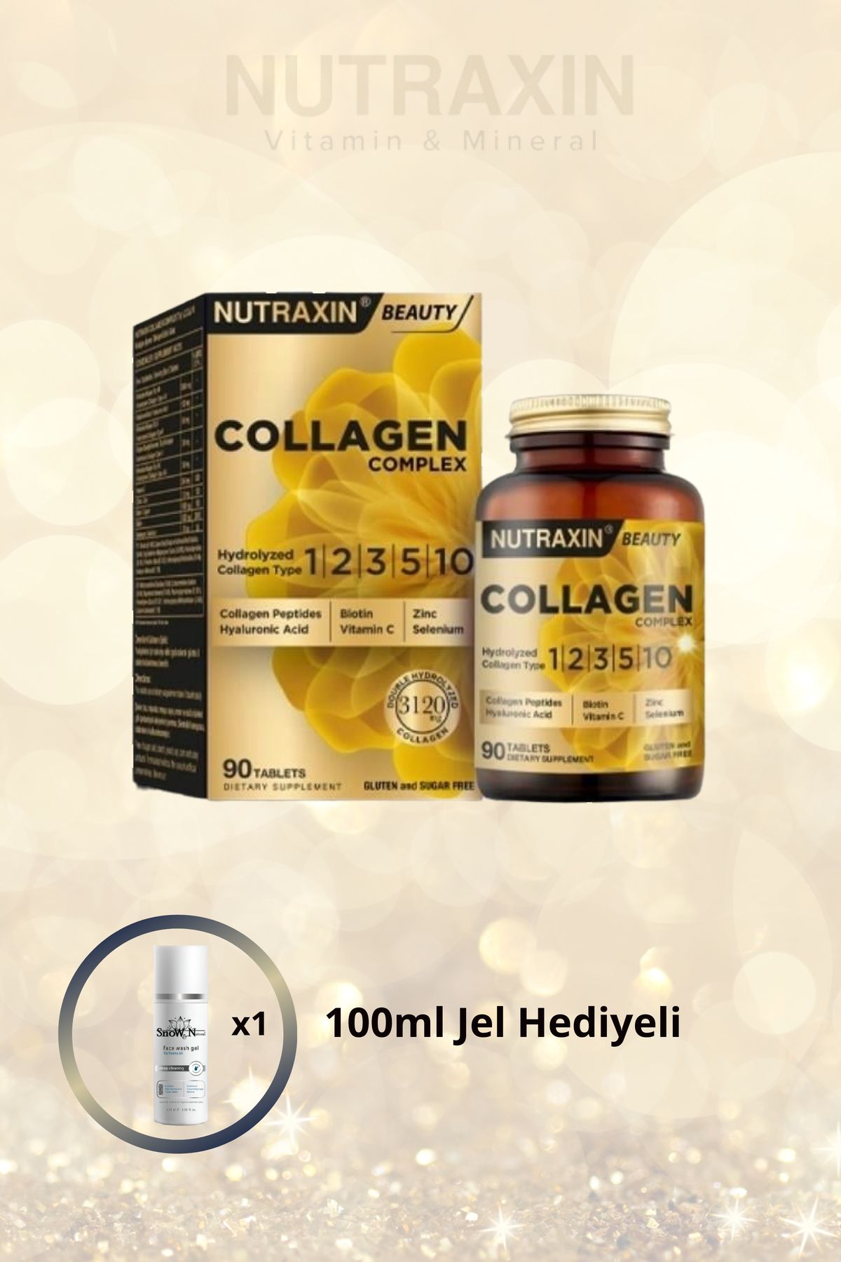 Nutraxin Collagen Beauty Complex 90 Tablet - Hidrolize Tip 1, 2, 3, 5, 10, Biotin, Zinc, Bakır, Hya, /set2203