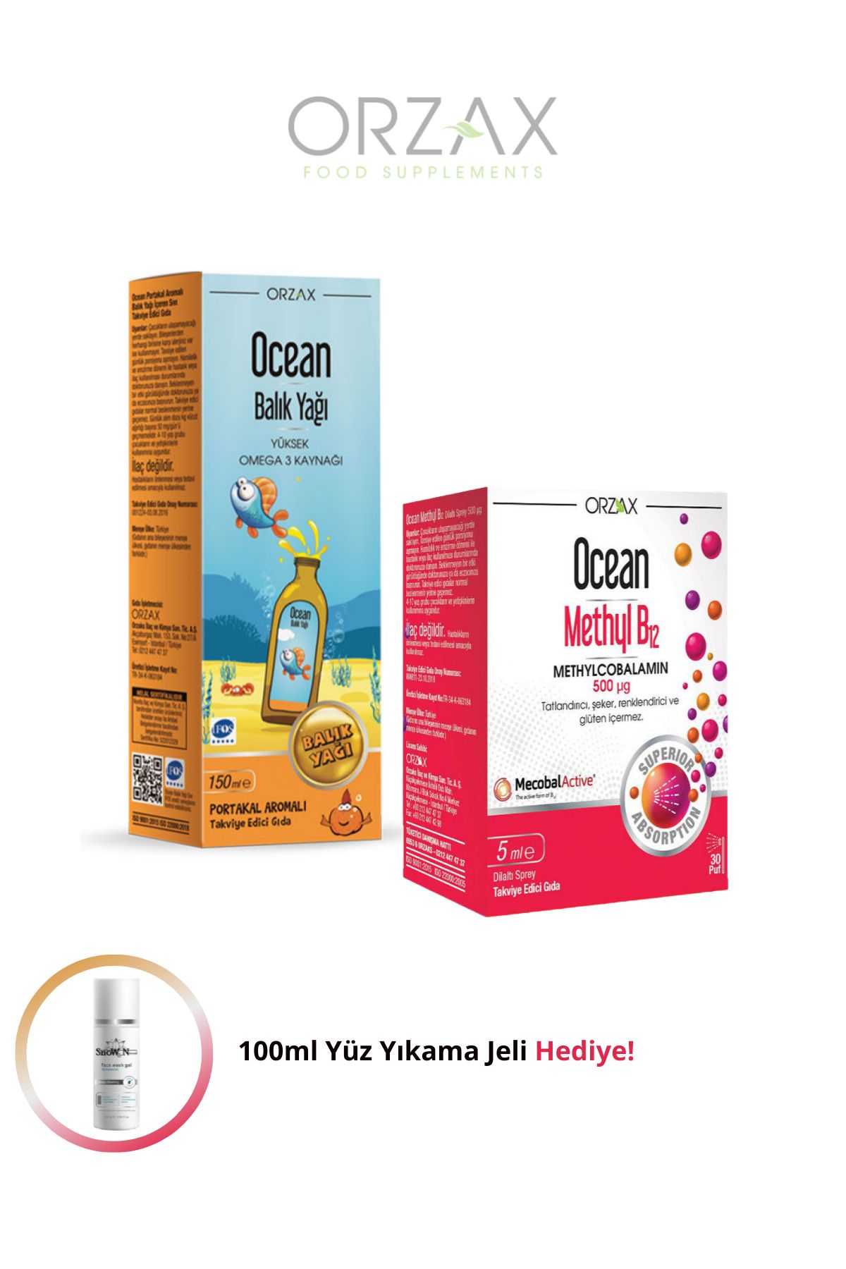 Ocean Çocuklar İçin Şeker İçermeyen Vitamin Seti (150ml Balık Yağı - 5ml B12 Vitamini Spreyi)