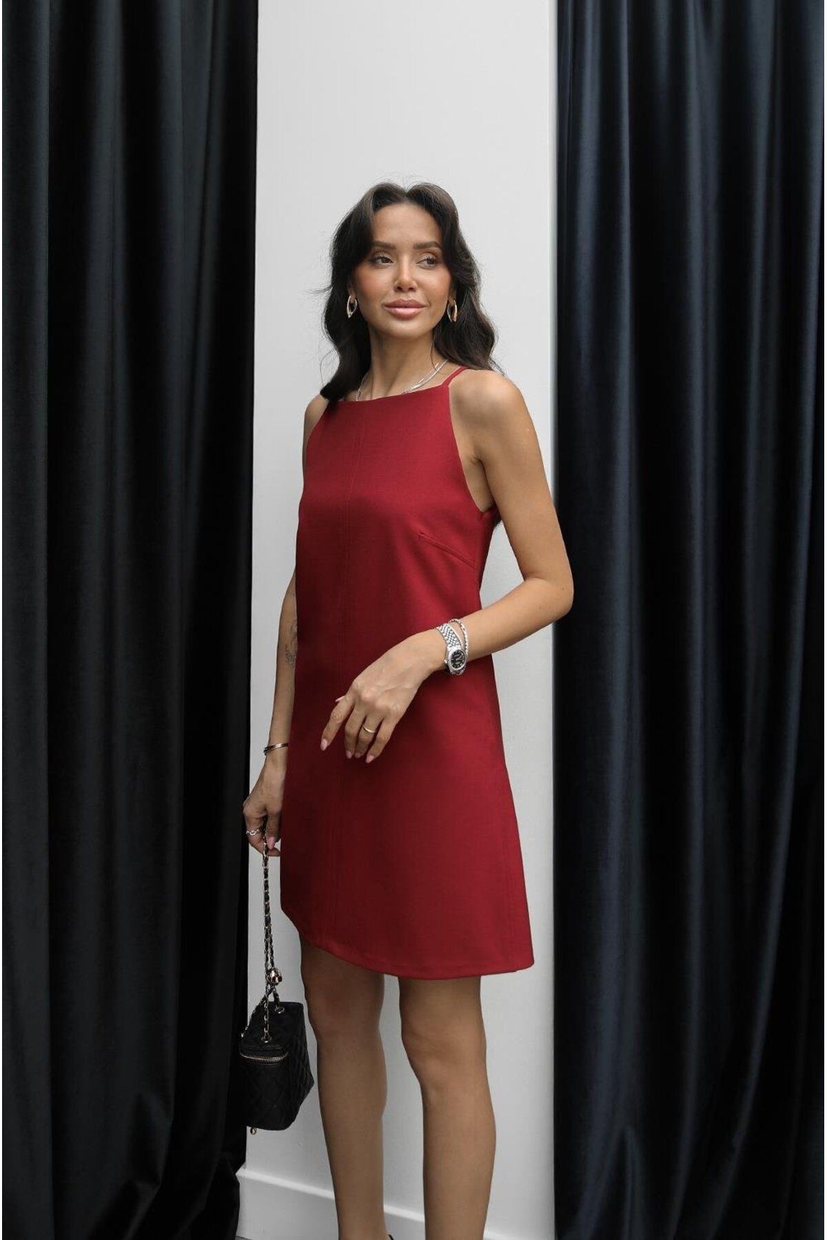 Havoş-Burgundy Moe Square Neck Dress 5
