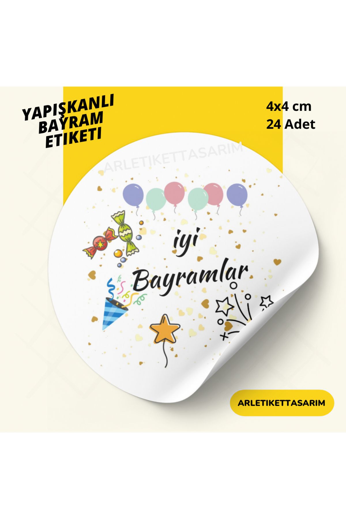 İyi Bayramlar Etiketi 4x4 cm 24 Adet - Arl-bayram-etiketi23