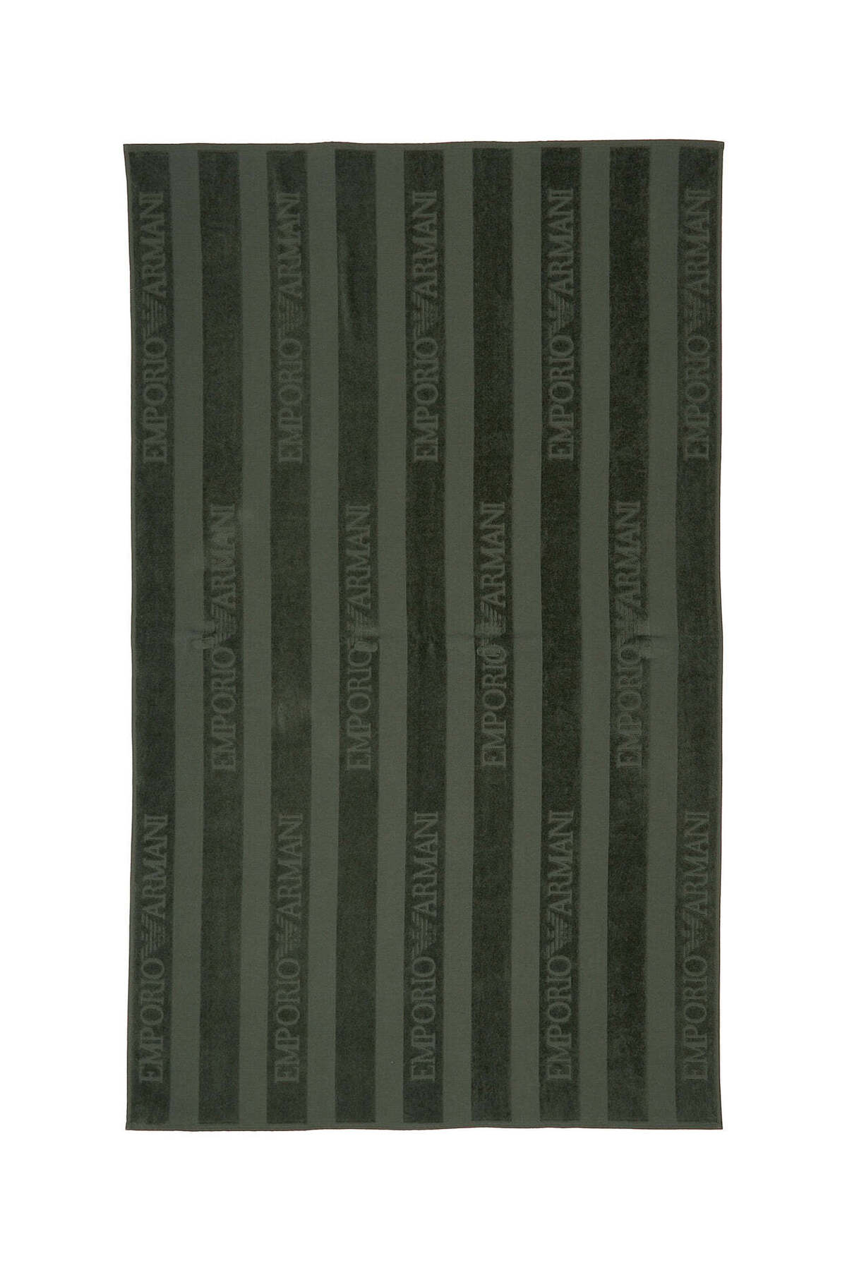 امپوریو آرمانی حوله ساحلی سبز پنبه‌ای یونیسکس با طرح راه راه عمودی و لوگوی عقاب EX000016 AF12357-U8114