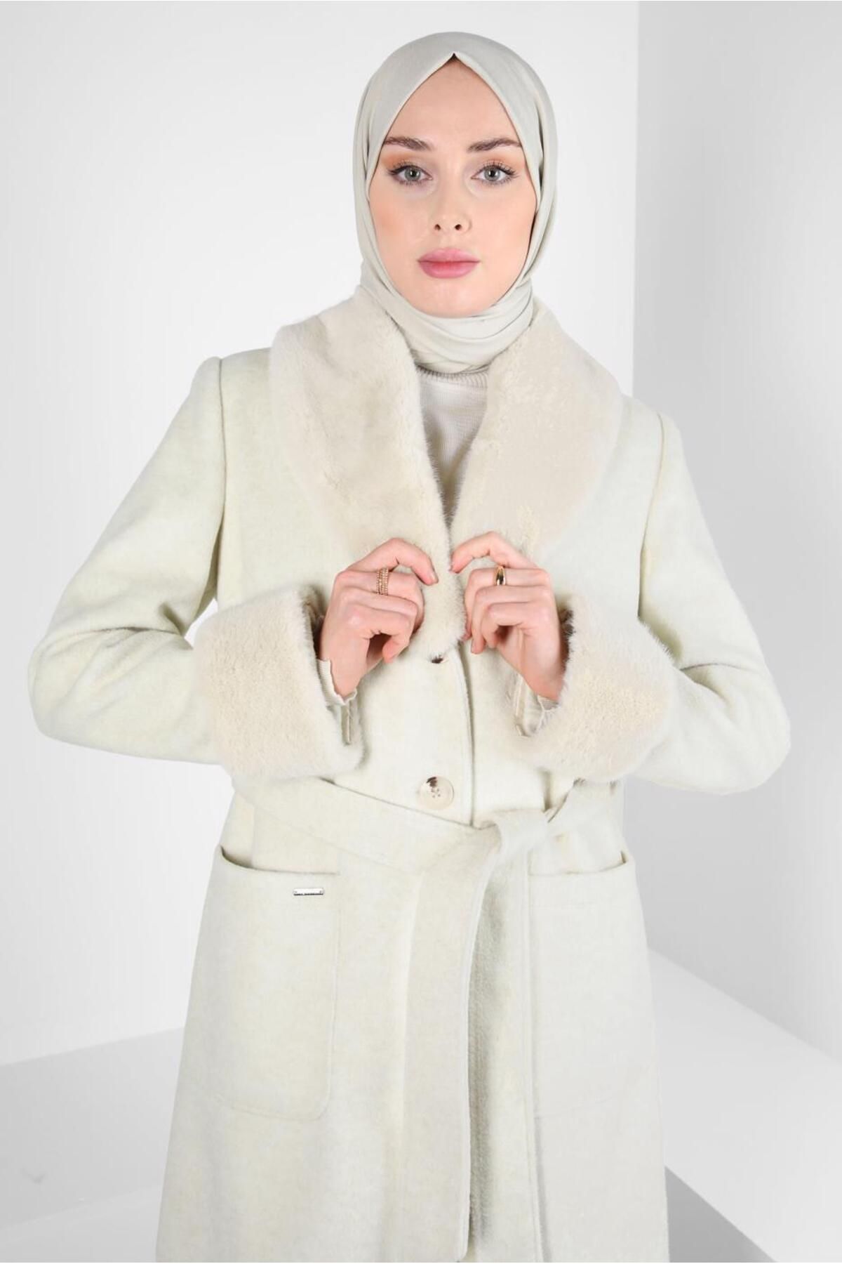 کت کمربند خز دار 90465 Alvina