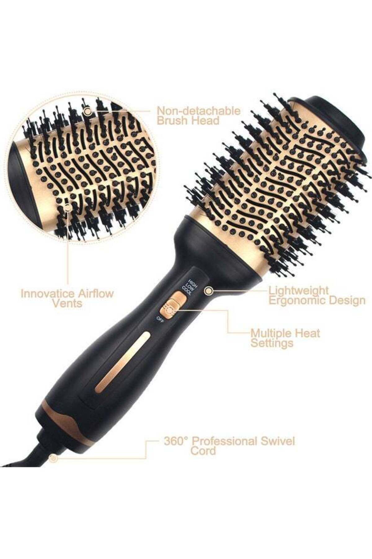 COOYA-3 in 1 Portable Hair Dryer Brush,3-speed Adjustment,1000 Watt,for One-step Hair Styling,Gold 7