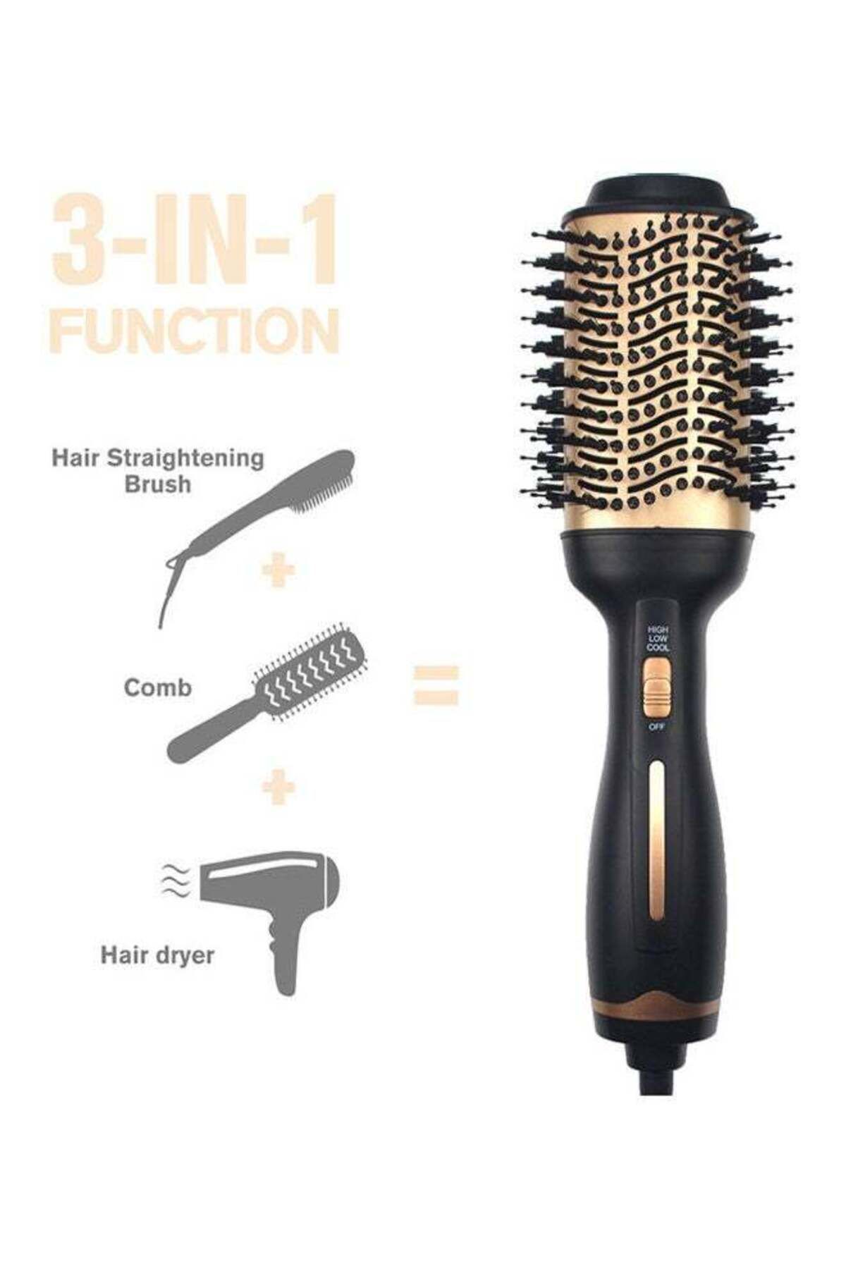 COOYA-3 in 1 Portable Hair Dryer Brush,3-speed Adjustment,1000 Watt,for One-step Hair Styling,Gold 2