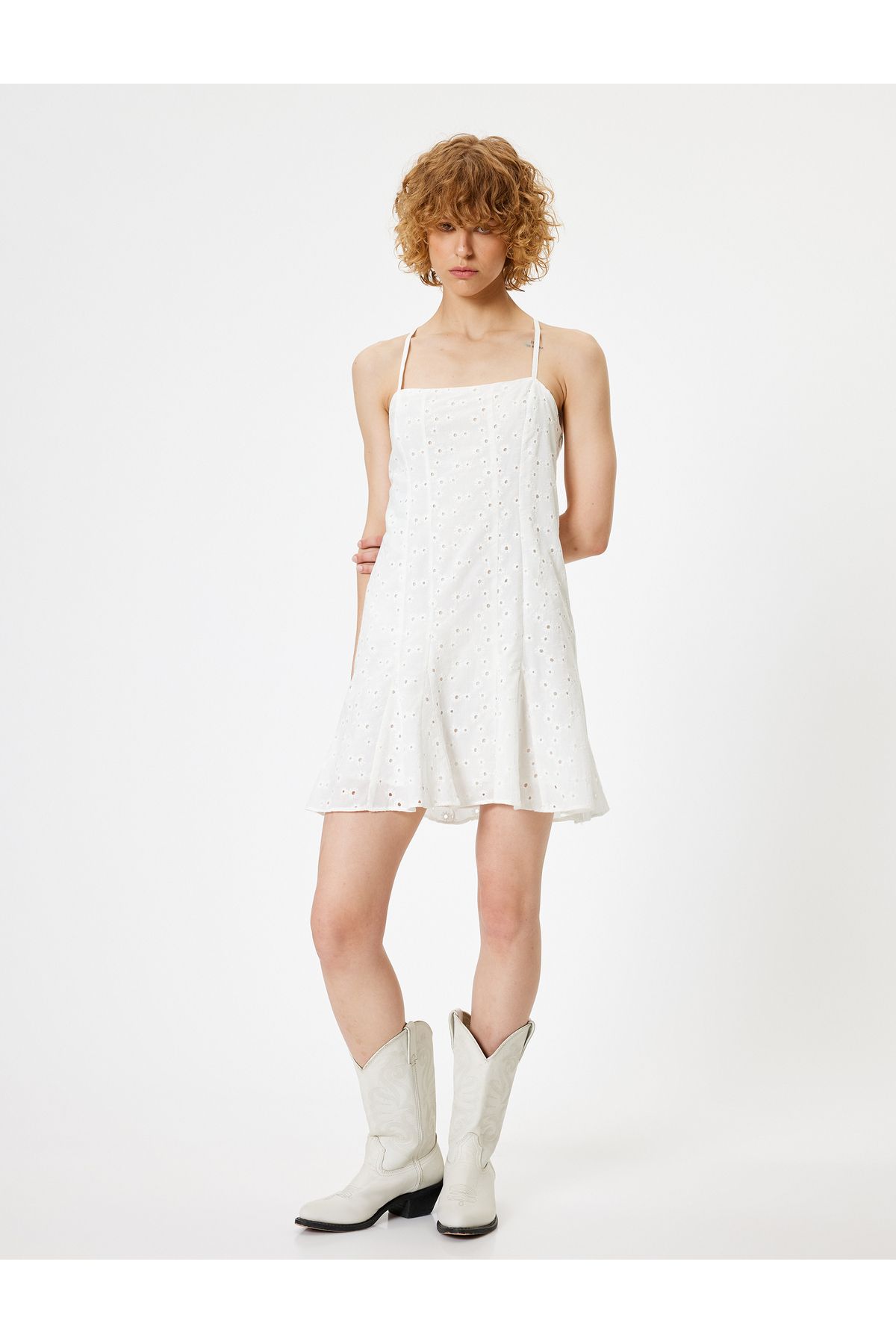 Koton Yeni Sezon Mini Fisto Elbise Poplin Çapraz İp Askılı Slim Fit