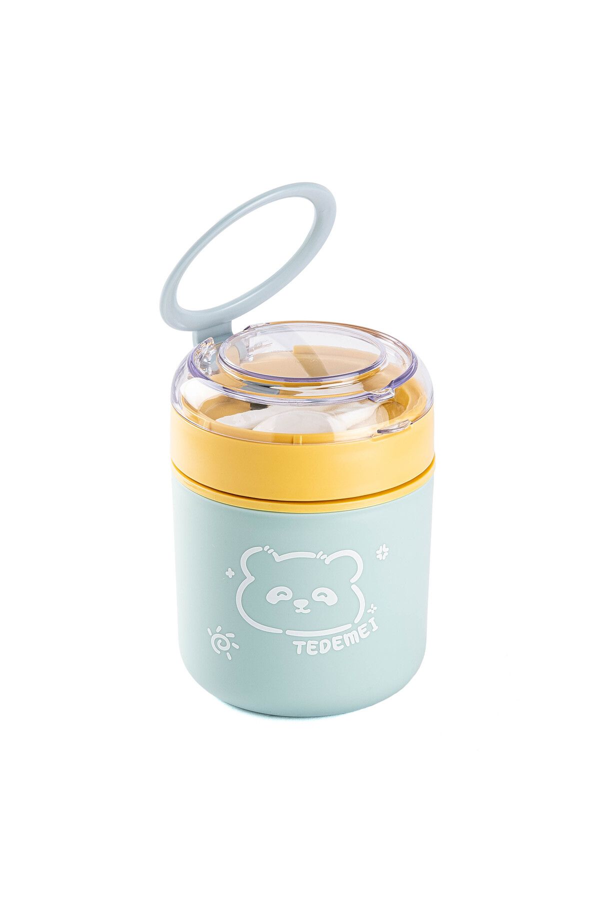 Tantitoni-Tedemei Blue Yellow Stainless Steel Round Food Transport Container 530ml 1
