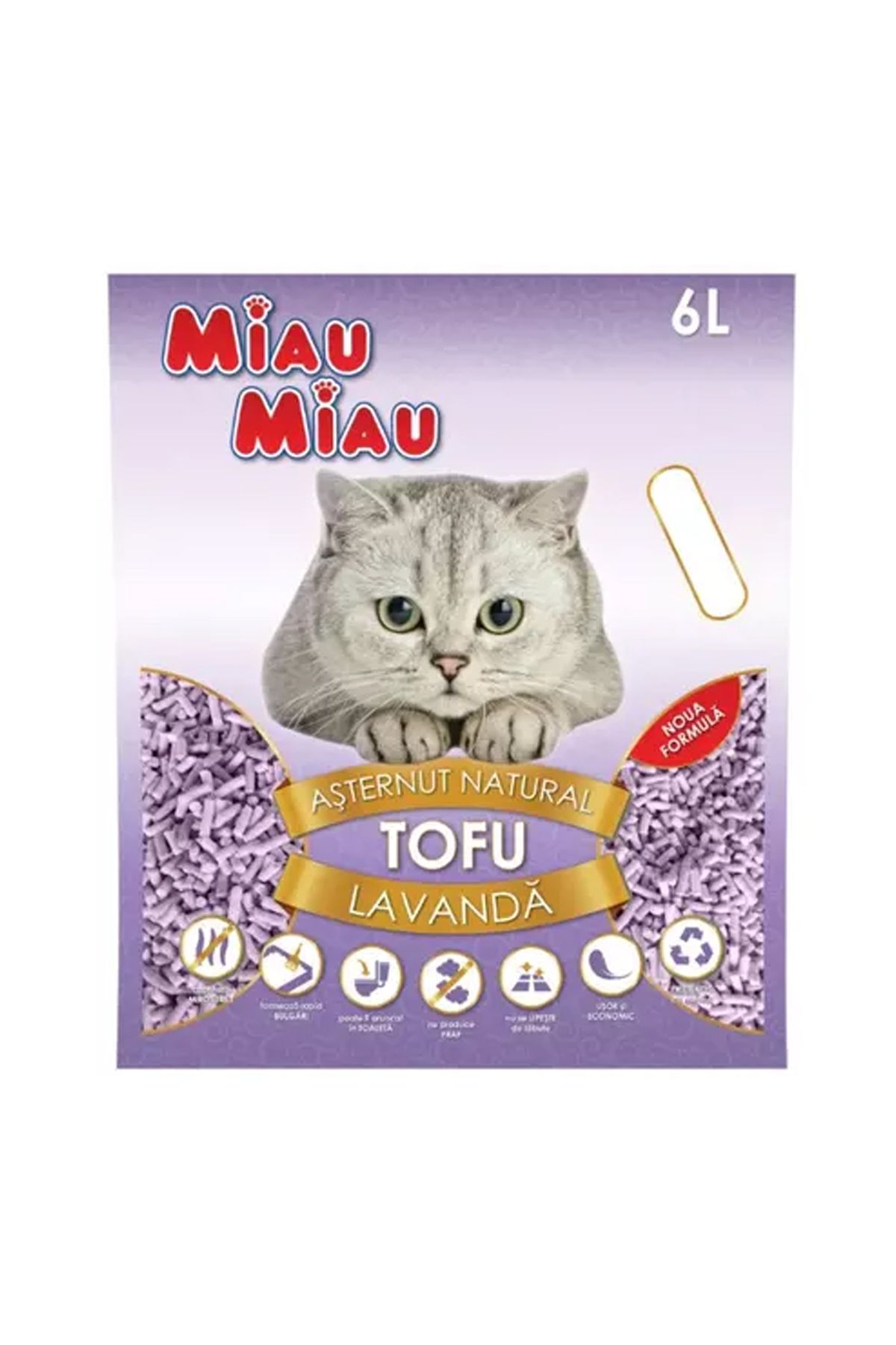 MIAU MIAU Litier De Tofu Cu Parfum De Lavandă Pentru Cutie De Gunoi, 6 L - One Size