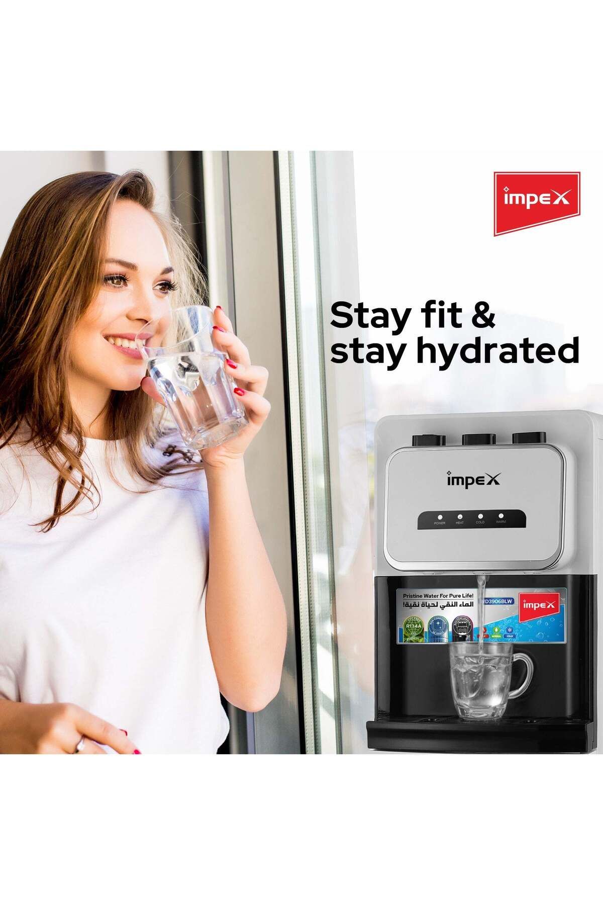 İMPEX-موزع مياه تحميل سفلي بثلاث درجات حرارة، مياه ساخنة وباردة، ومياه الغرفة، ومبرد مياه قائم على الأرض WD3906BLW 4