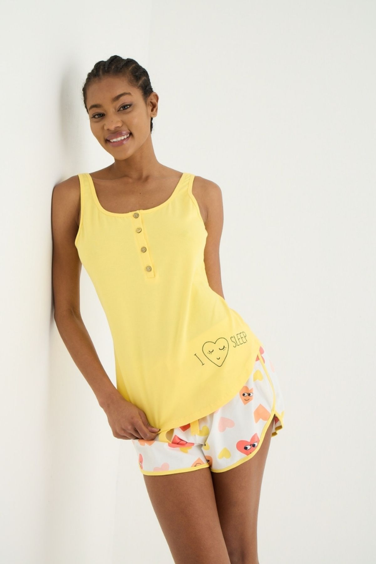 İPEKTENİM-Thick Strap Heart Patterned Shorts Pajama Set 6