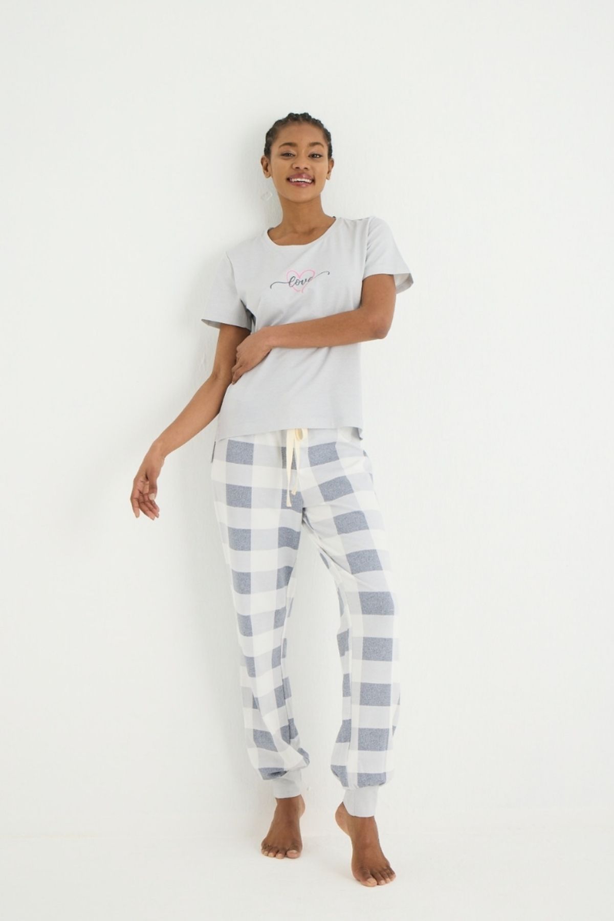 İPEKTENİM-Square Color Block Pajama Set with Printed Cuffs 2