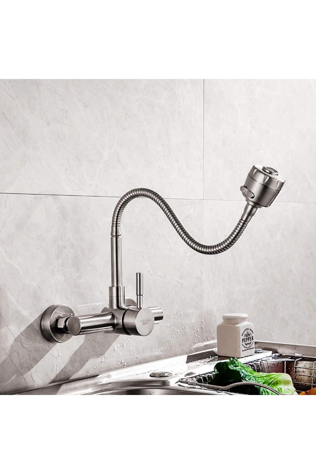 COOYA-Water Tap for Kitchen, Stainless Steel, Wall Mounted, Kitchen Sink Tap 360 Degree Swivel 2