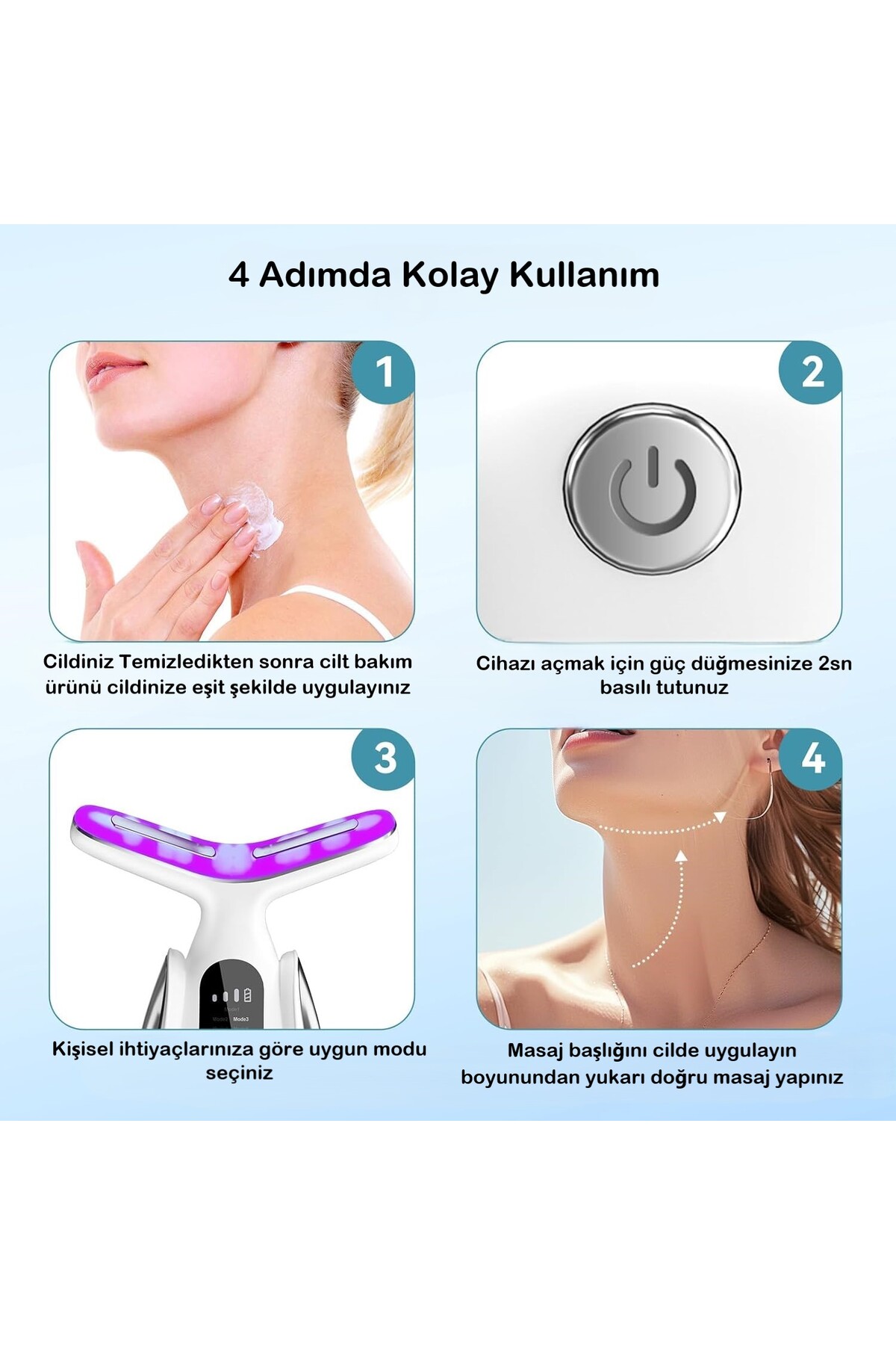 LED Ekranlı 7 Programlı EMS Yüz ve Boyun Güzellik Cihazı – Gıdık, Sarkma ve — سفید BGZNBD001 — تصویر 6 از 8