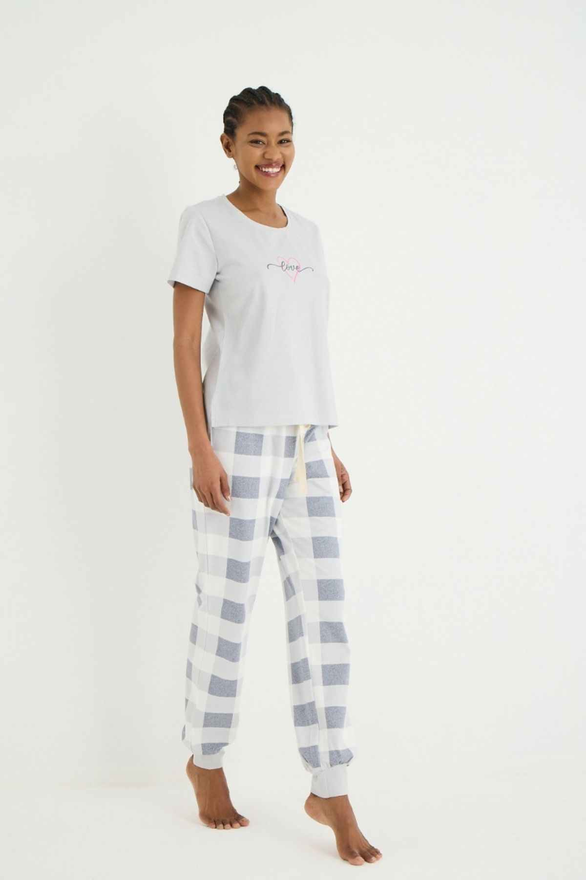İPEKTENİM-Square Color Block Pajama Set with Printed Cuffs 3