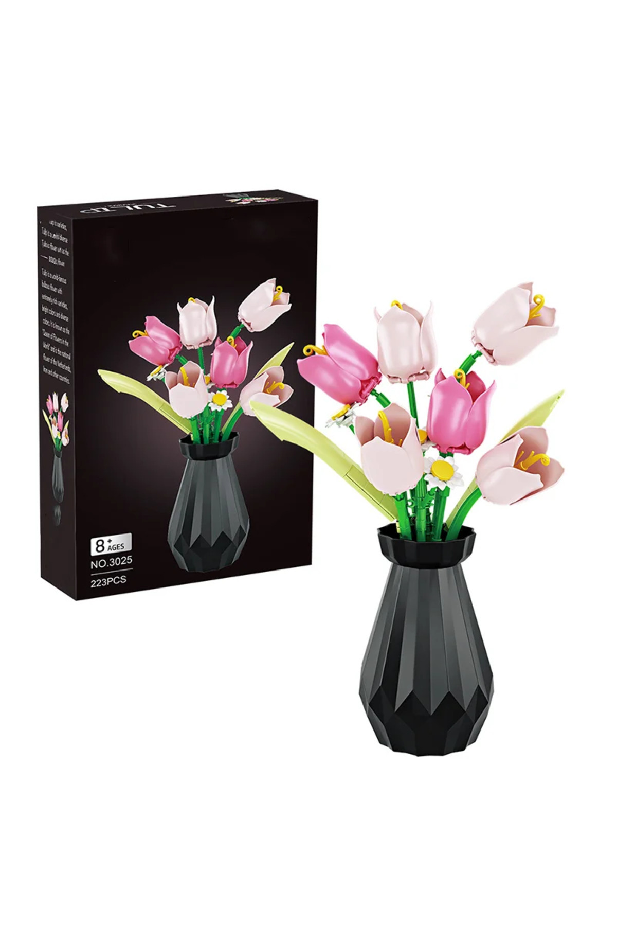 باکس مدل ساختنی گل‌های لاله‌گُل رز، مجموعه گل‌های لاله، گلدان، بلوک‌های ساختنی، دسته‌گل سه‌بعدی، اسباب‌بازی دست‌ساز کودکان، دکور خانه