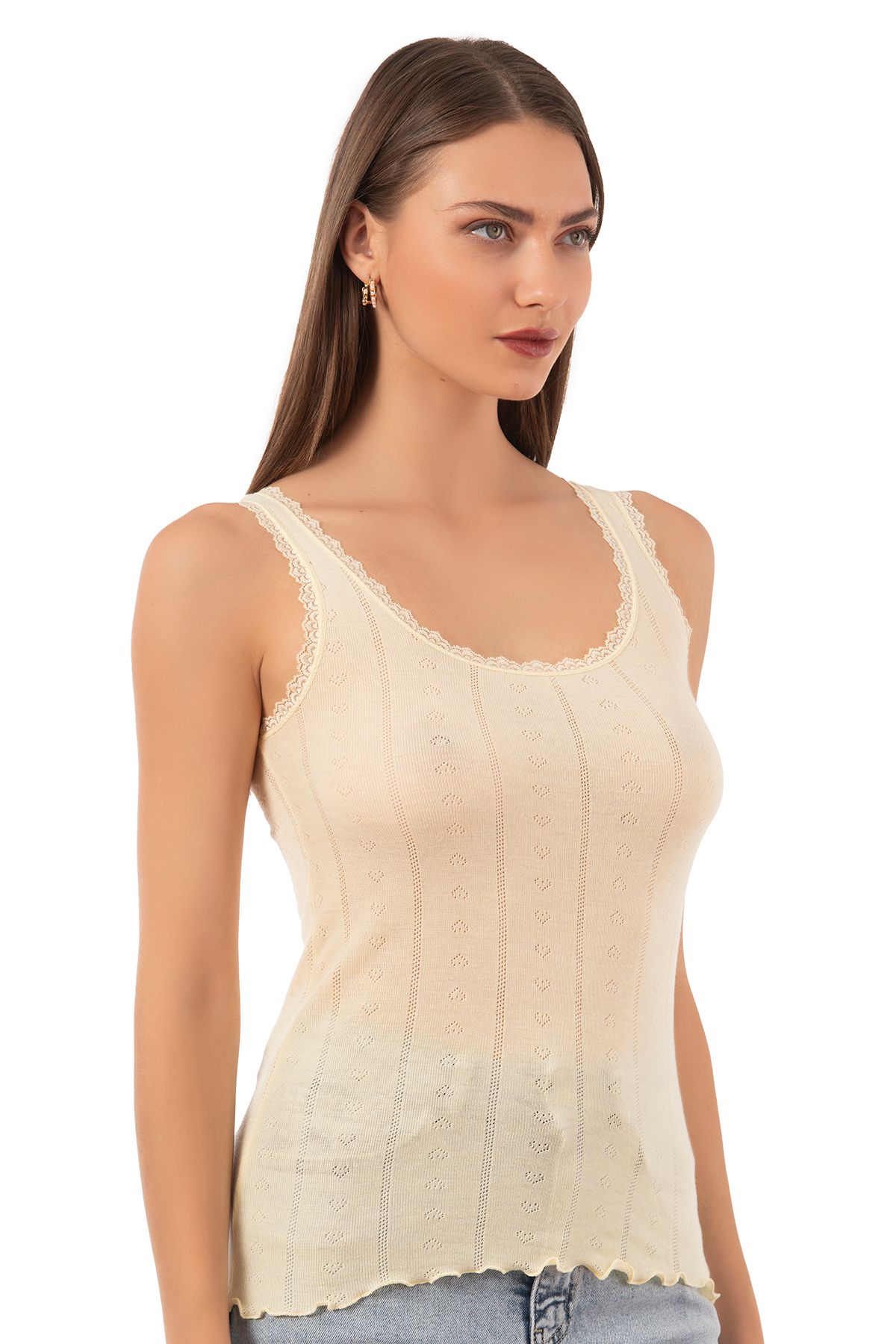 ÖZKAN underwear-Özkan 23493 Women's Transfer Ribbed Flexible Soft Thick Strap Tank Top 4