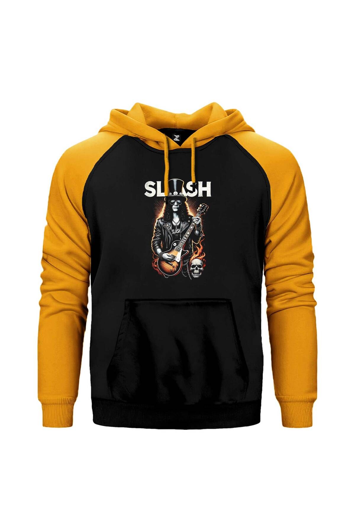 Z zepplin-Yellow Color Slash Guitarist Skull Logo Raglan Sleeve Sweatshirt 1
