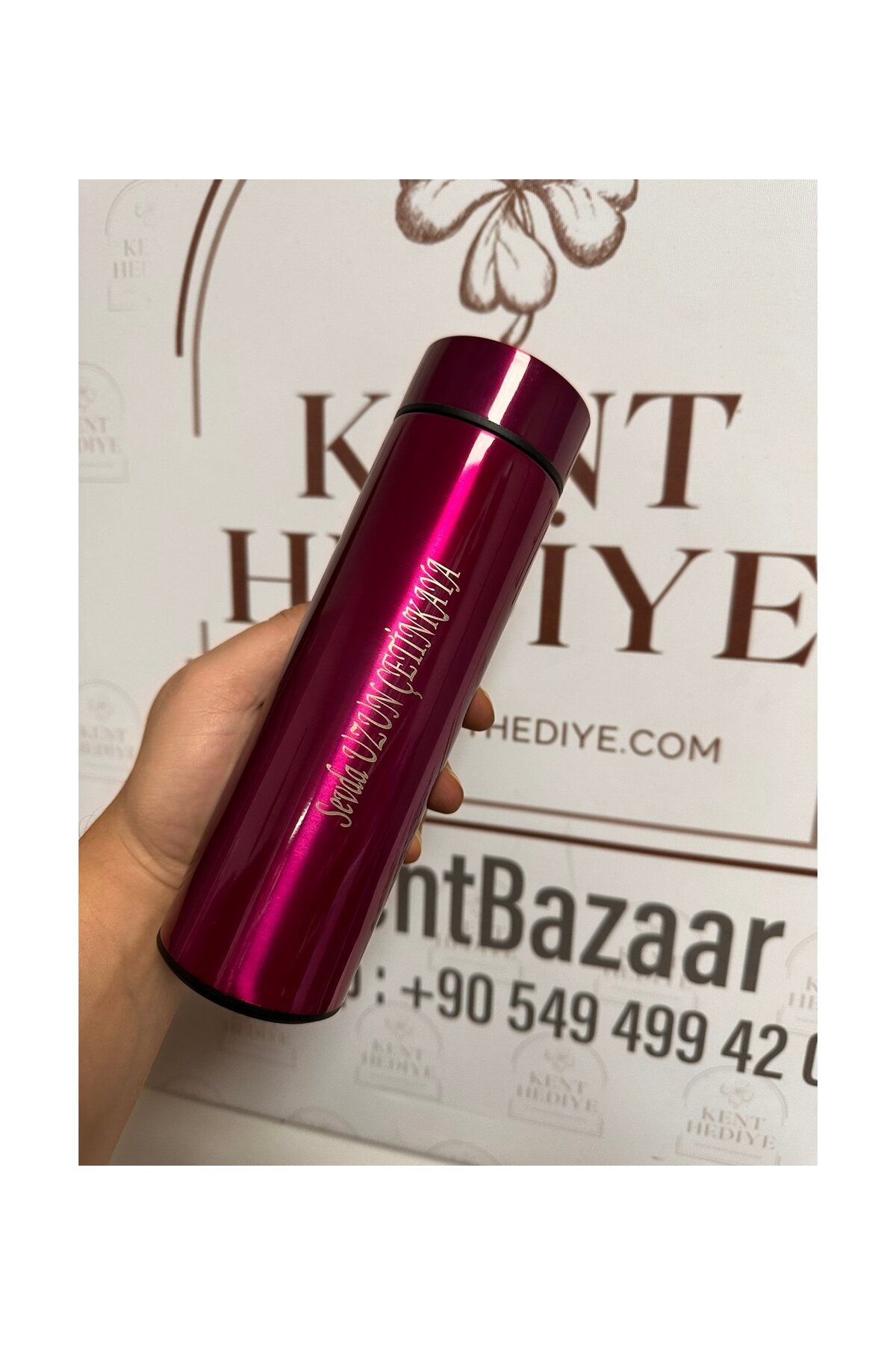 Bymiel Kişiye Özel 500 ML Dereceli Termos Fuşya İsim Yazılı fotoğrafı 3 (önizleme)