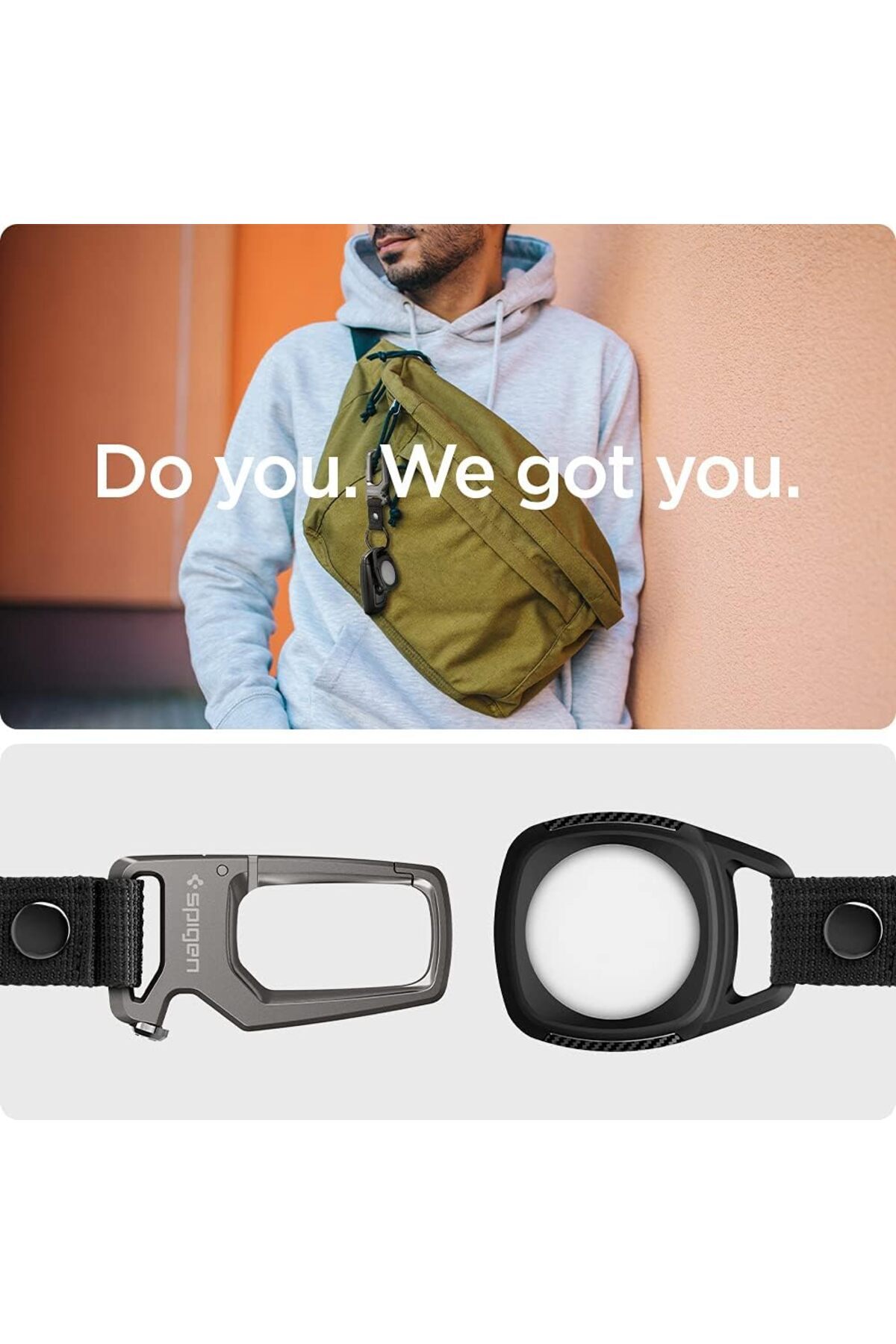 Spigen-Rugged Armor with Keychain Ring Designed for AirTag Case Cover AirTags Holder - Black 3