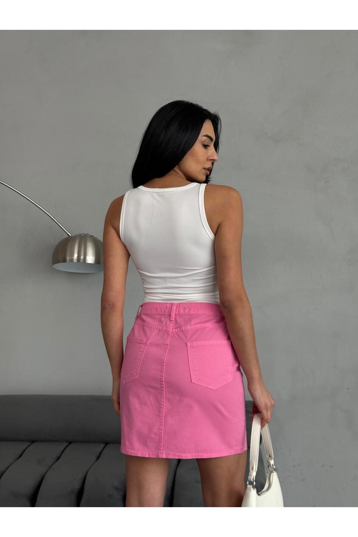 Zeo Basic-Mini Pink Skirt with Stitching Detail 8