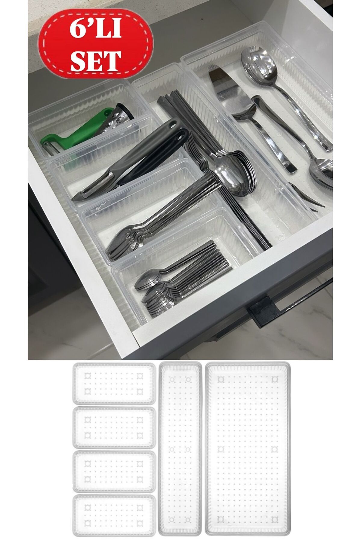 Bayev Set Modular De 6 - 1+1+4 Organizator Sertar Pentru Tacâmuri, Furculiță Și Lingură - One Size