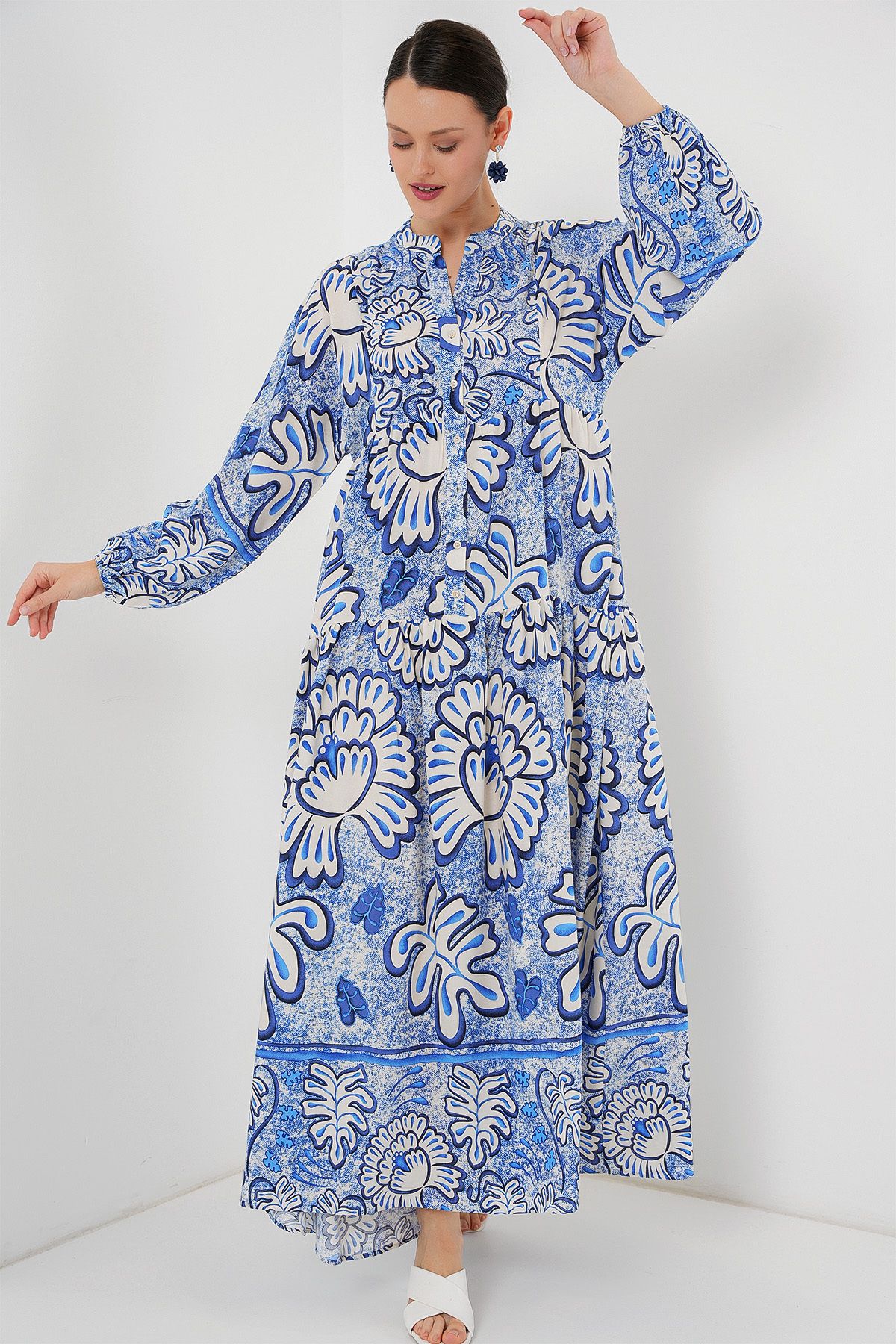 Bigdart-2423 Rochie Hijab cu model autentic - Albastru închis 1