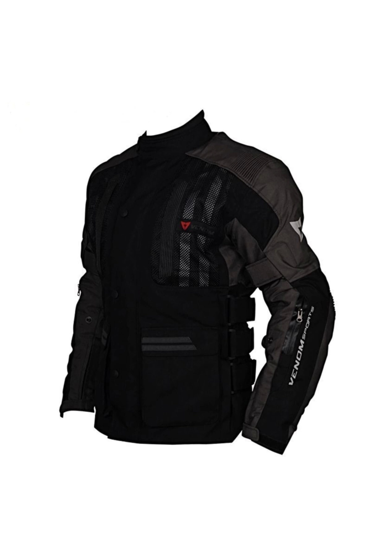 VENOM Tourex Siyah Gri Su Geçirmez Kadın Motosiklet Montu (DAR KALIP)
