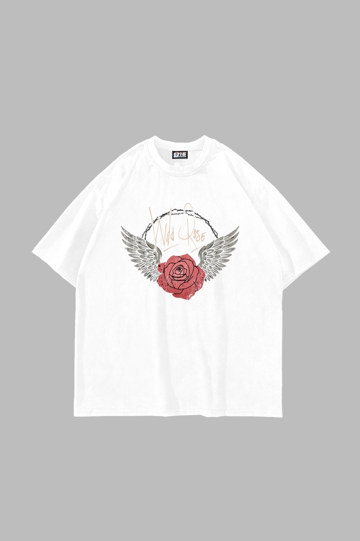 Sekizbiraltı-Wildrose Printed Oversize Unisex White Tshirt 1