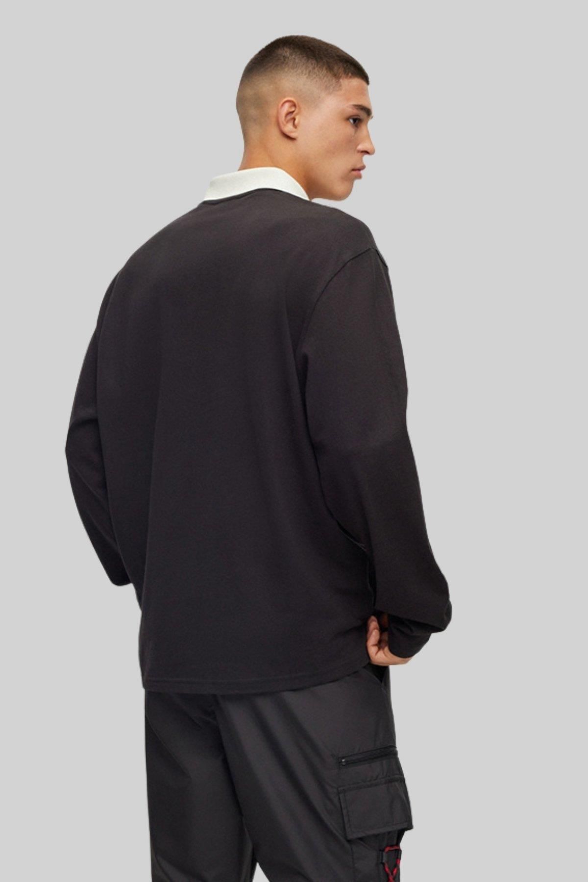 تی شرت یقه پولو مردانه آستین بلند یاکا سیاه و سفید Hugo Boss